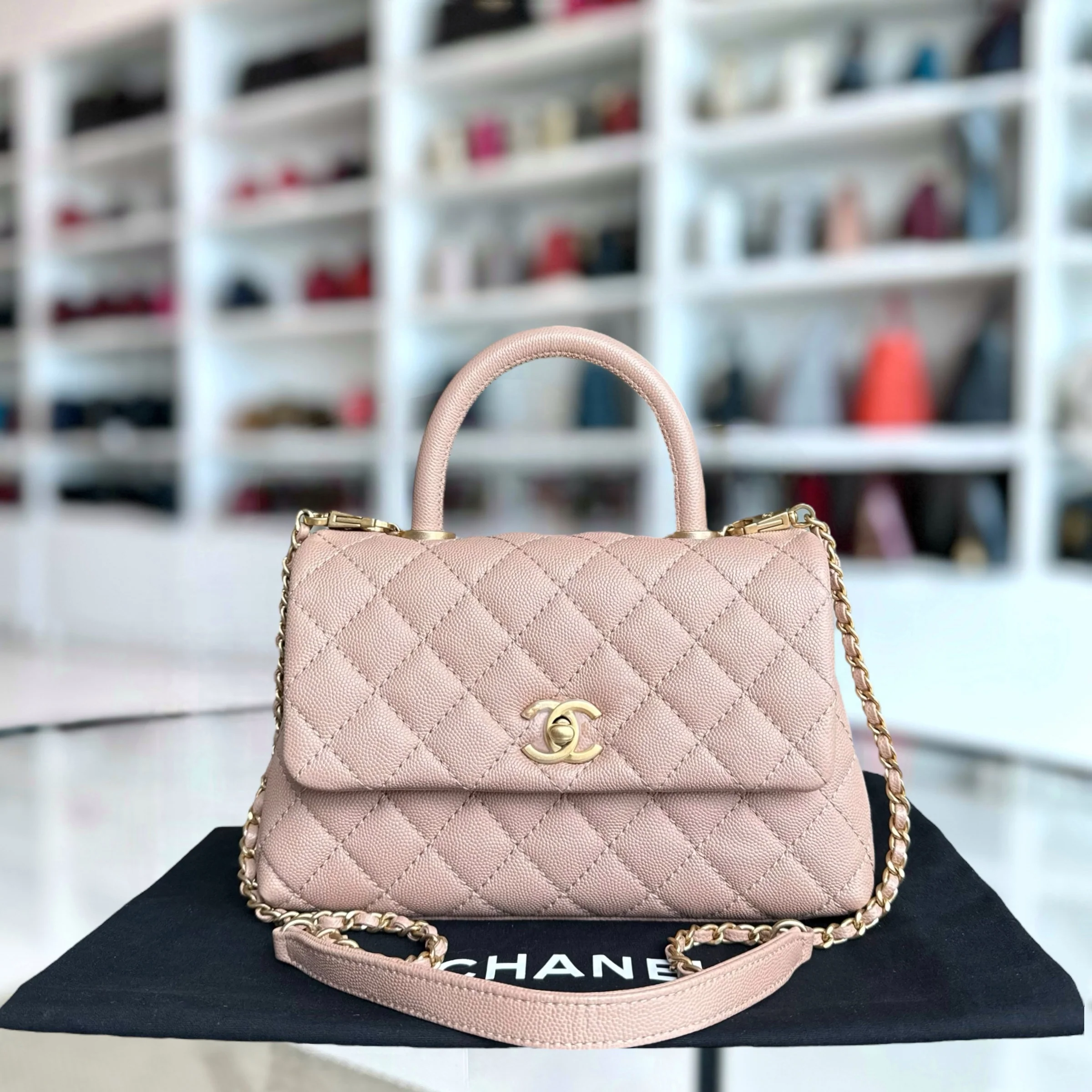 Chanel Coco Handle Small - Caviar Quilted Nude Light Beige Gold Hardware Series 25