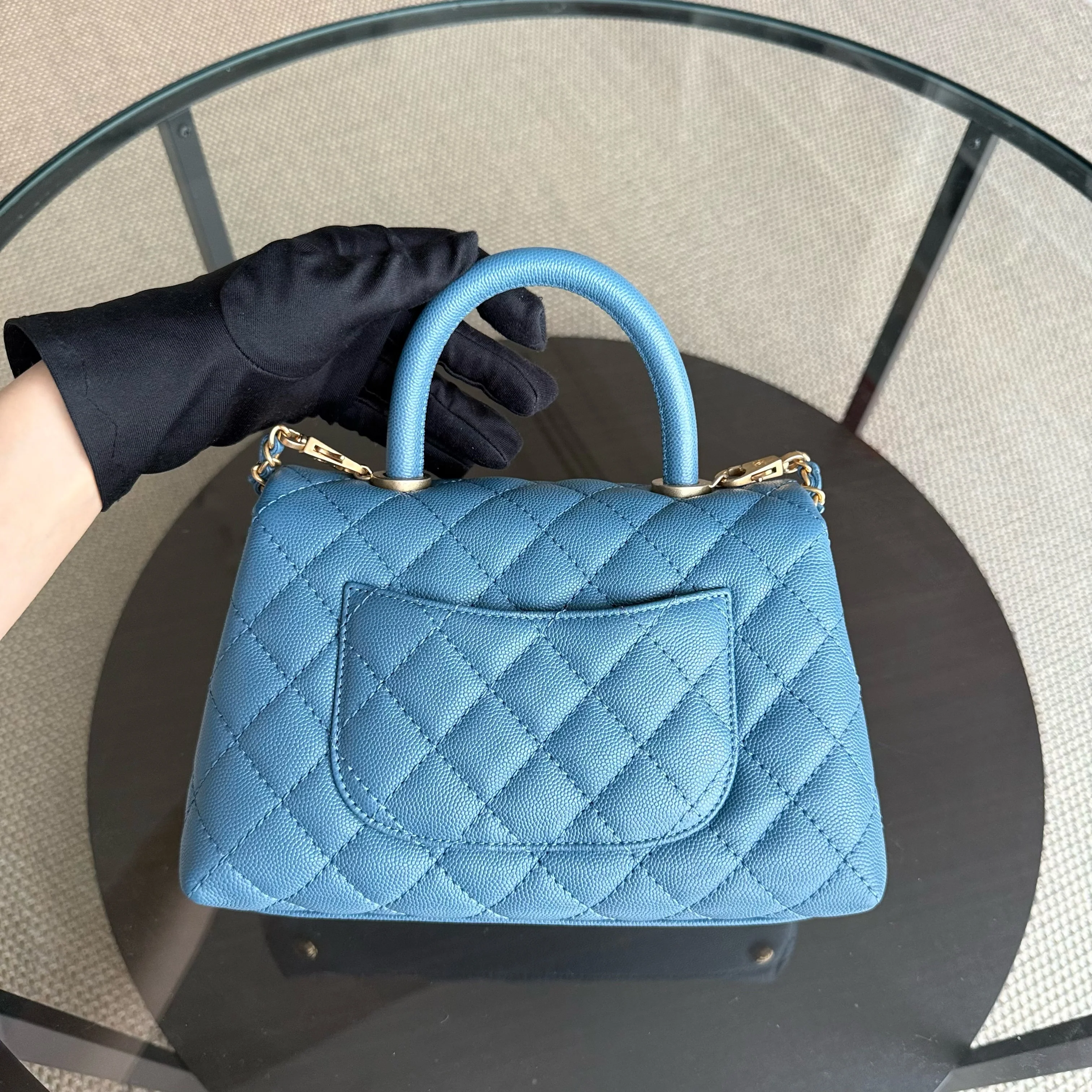 Chanel Coco Handle Small - Caviar 25CM Quilted Blue Gold Hardware Series 25