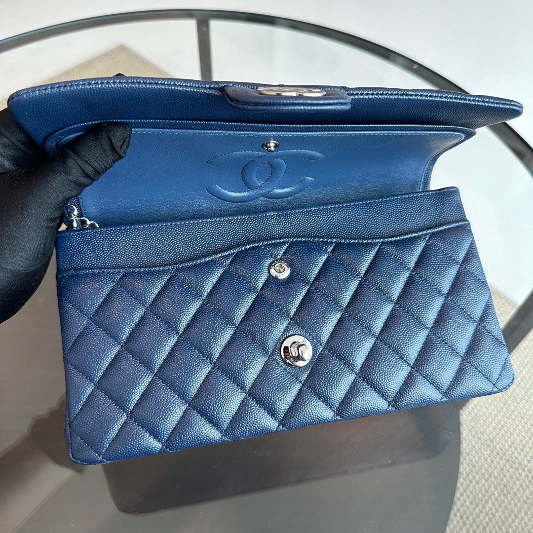 *Brand New* Chanel Caviar Medium Classic Flap Quilted Dark Blue SHW No 24 - Best Luxury Designers