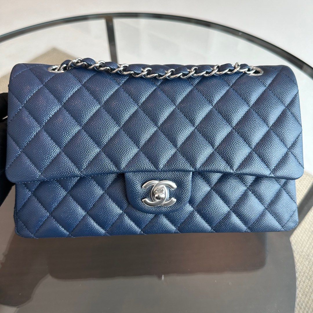 *Brand New* Chanel Caviar Medium Classic Flap Quilted Dark Blue SHW No 24 - Best Luxury Designers