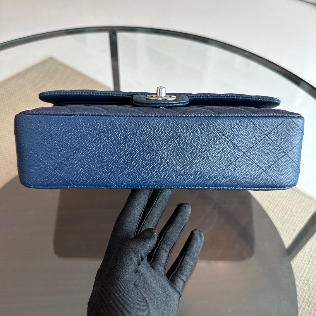 *Brand New* Chanel Caviar Medium Classic Flap Quilted Dark Blue SHW No 24 - Best Luxury Designers