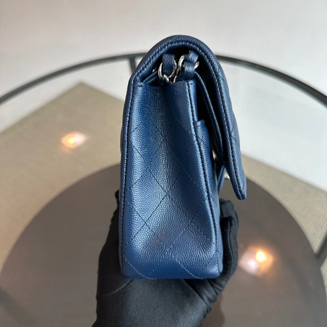 *Brand New* Chanel Caviar Medium Classic Flap Quilted Dark Blue SHW No 24 - Best Luxury Designers