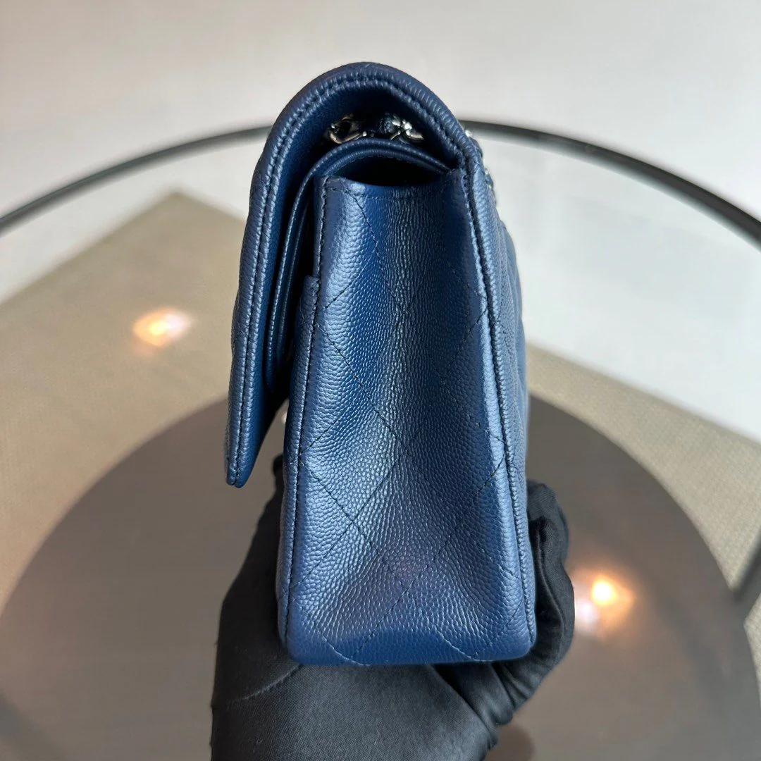 *Brand New* Chanel Caviar Medium Classic Flap Quilted Dark Blue SHW No 24 - Best Luxury Designers