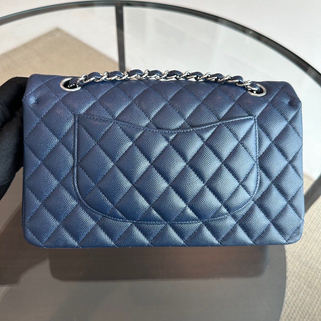 *Brand New* Chanel Caviar Medium Classic Flap Quilted Dark Blue SHW No 24 - Best Luxury Designers