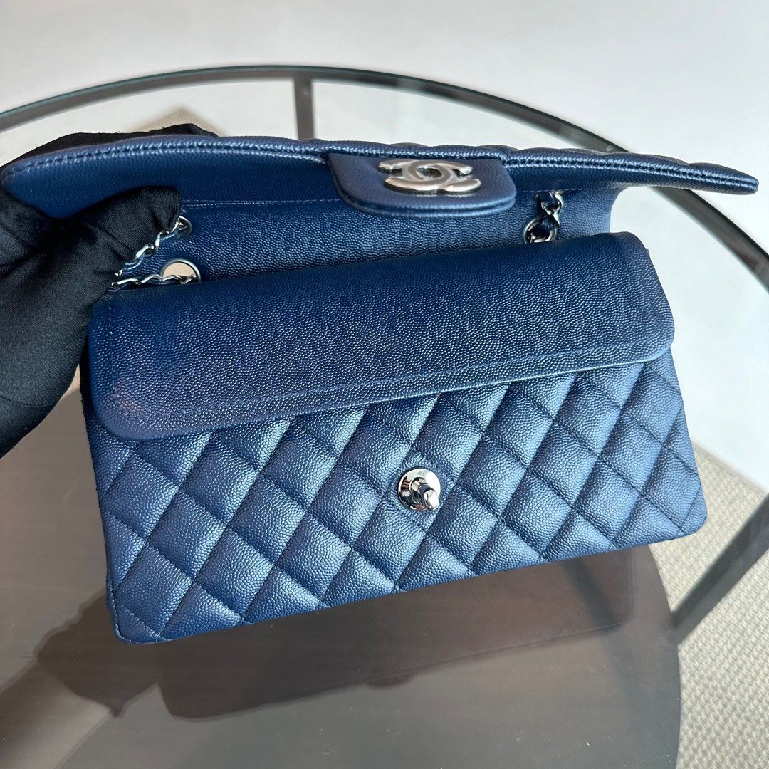 *Brand New* Chanel Caviar Medium Classic Flap Quilted Dark Blue SHW No 24 - Best Luxury Designers
