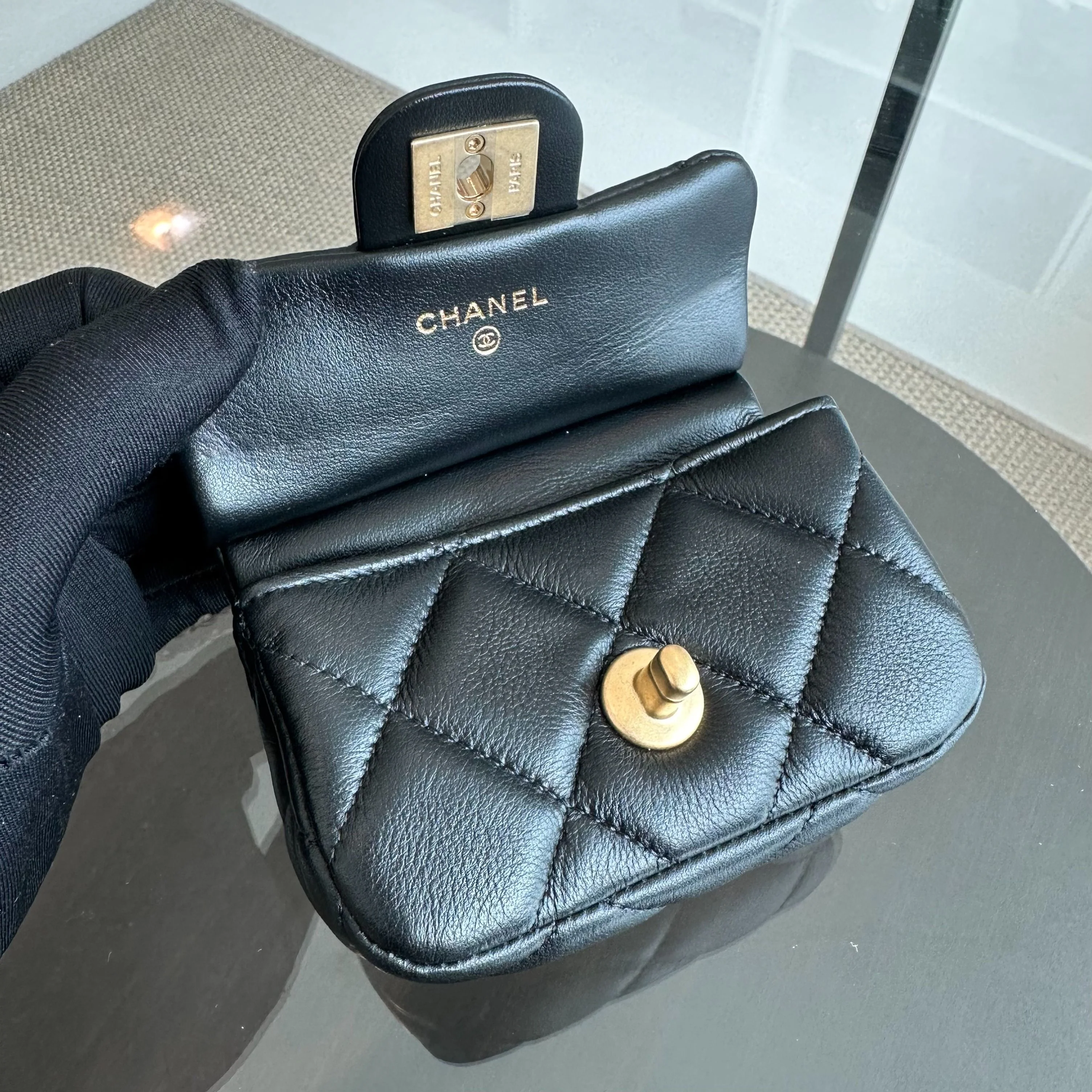 *Brand New* Chanel Flap Lambskin Cardholder with Chain 21A Black GHW No 31 - Best Luxury Designers