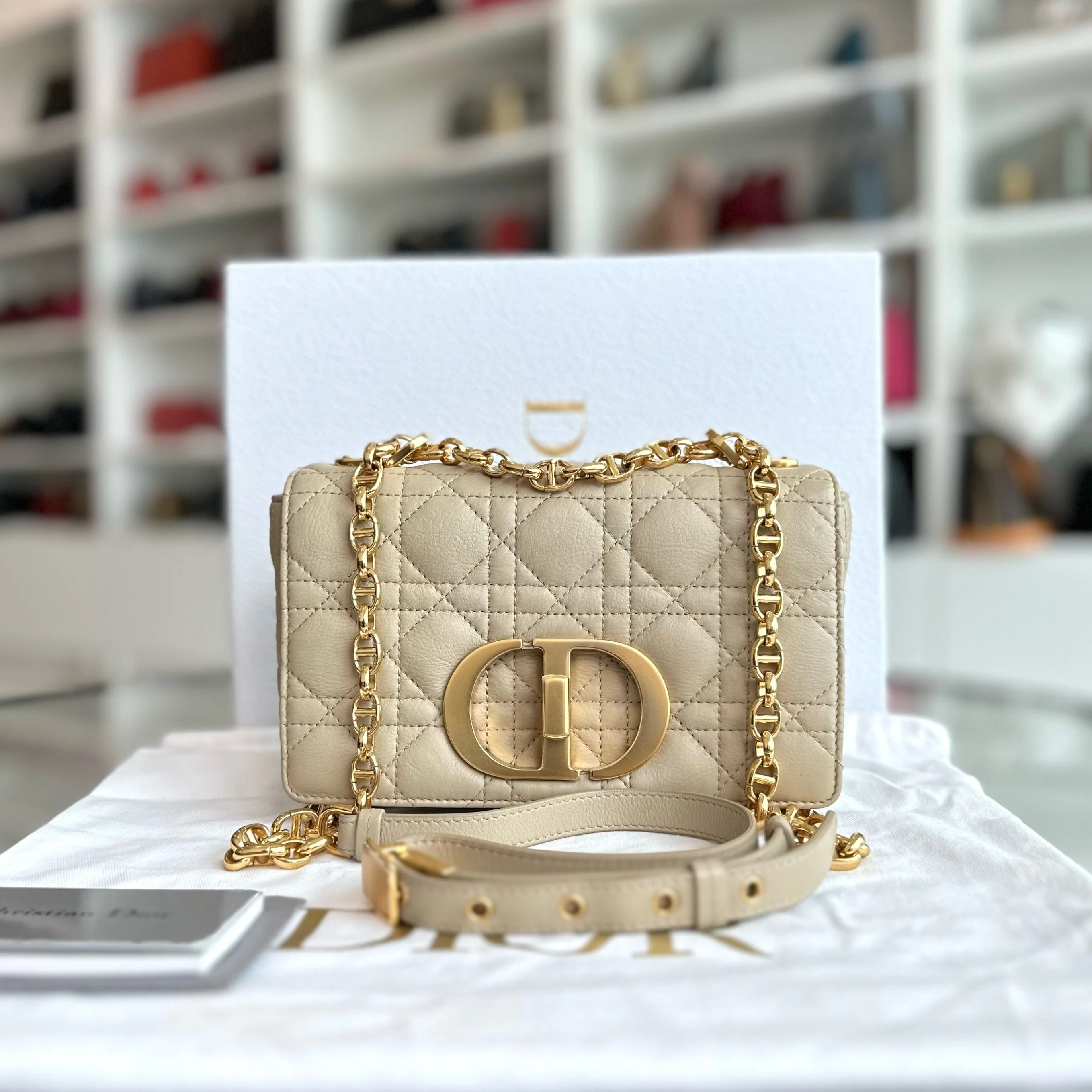 *Brand New* Dior Caro Small Cannage Flap Beige Cross Body Bag GHW - Best Luxury Designers