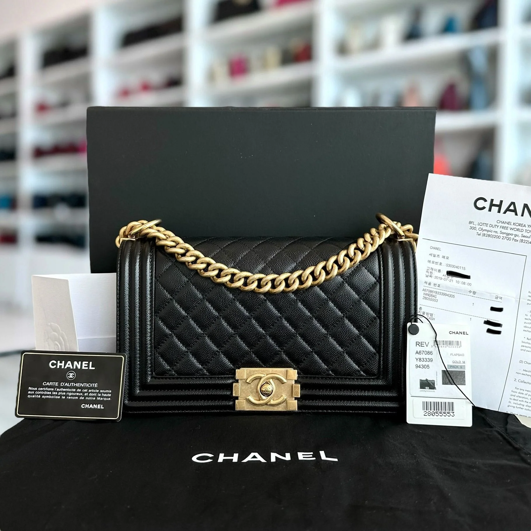 *Brand New, Full Set, Receipt* Chanel Boy Caviar Old Medium 25CM Quilted Calfskin Leboy Black GHW No 28 - Best Luxury Designers