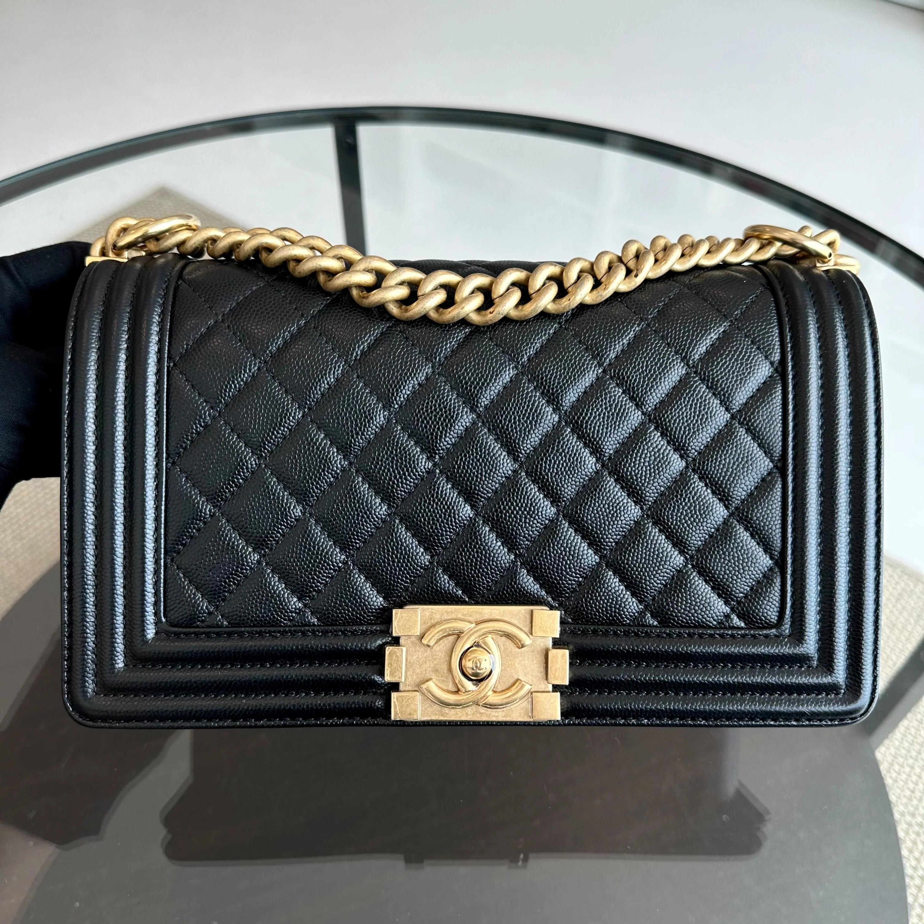 *Brand New, Full Set, Receipt* Chanel Boy Caviar Old Medium 25CM Quilted Calfskin Leboy Black GHW No 28 - Best Luxury Designers