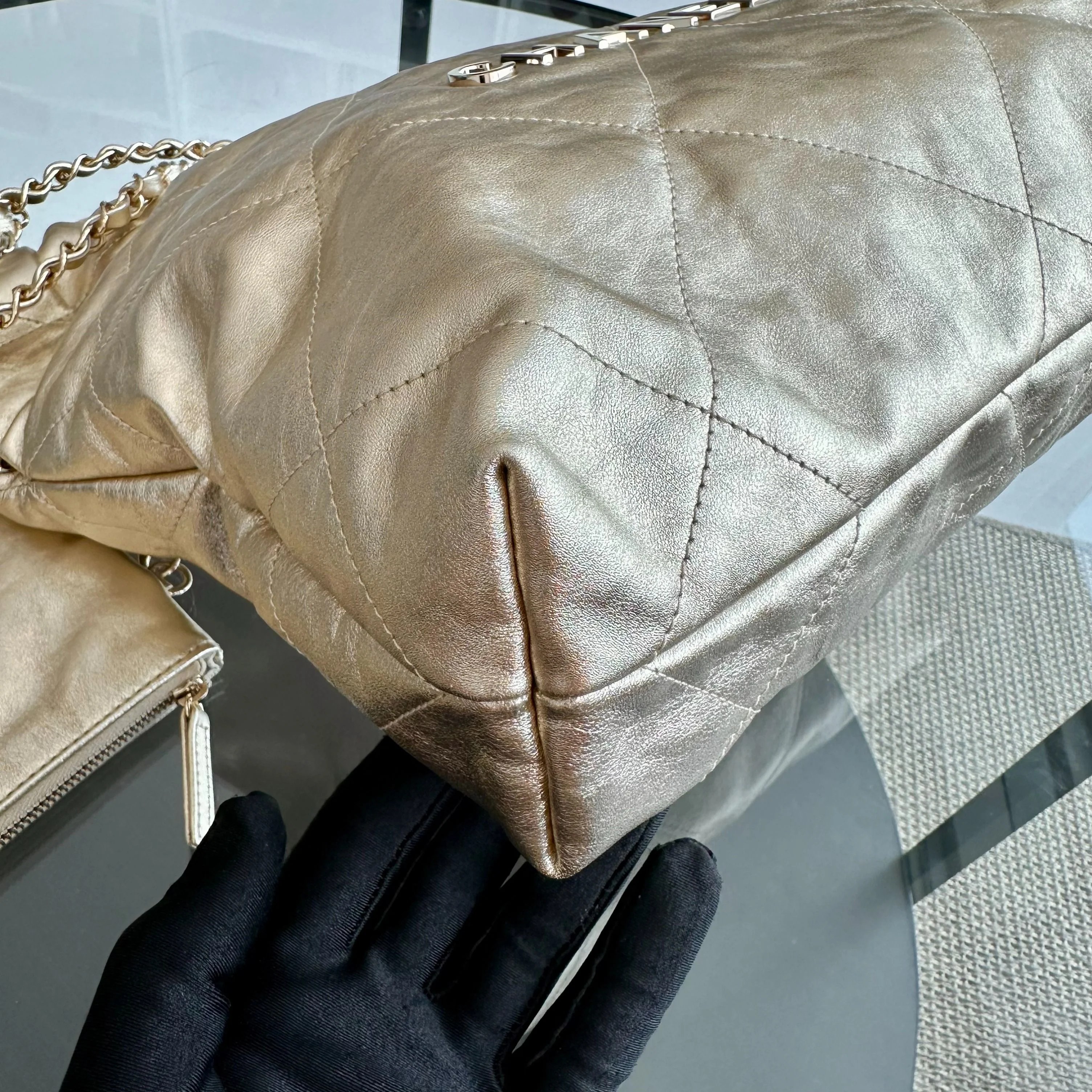 *Brand New, Receipt, Microchip* Chanel C22 Small Hobo 22 Bag Gold Calfskin GHW - Best Luxury Designers