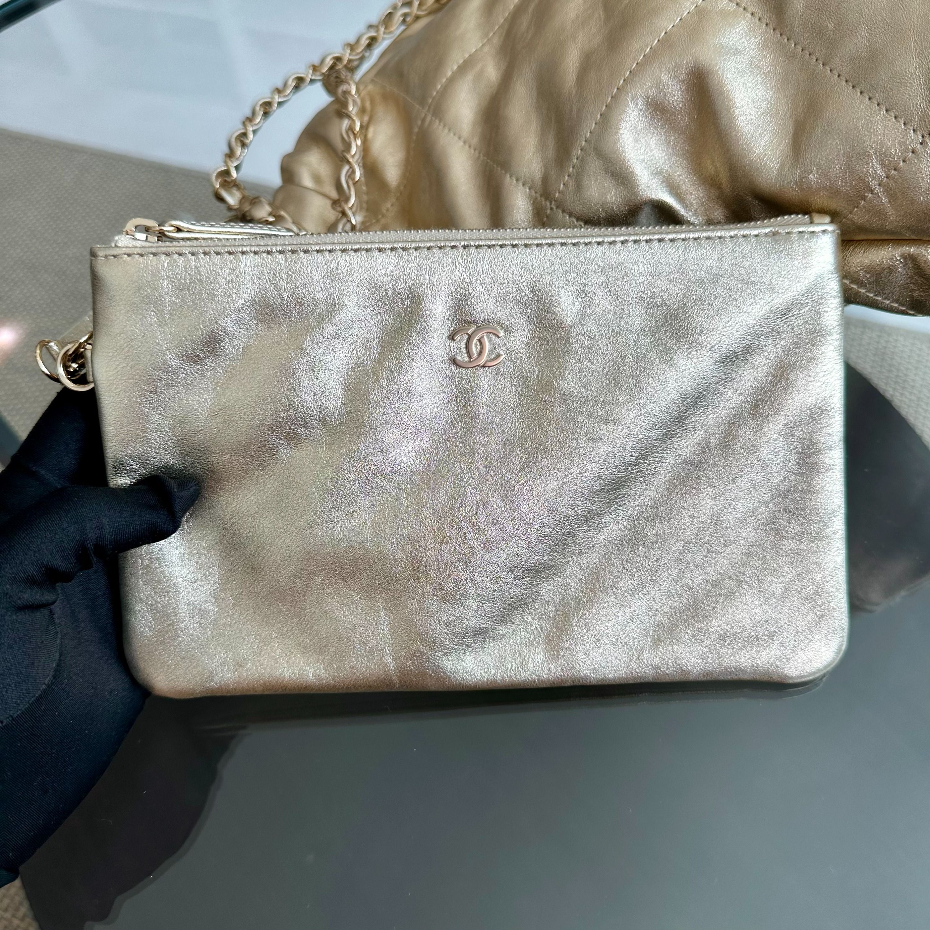 *Brand New, Receipt, Microchip* Chanel C22 Small Hobo 22 Bag Gold Calfskin GHW - Best Luxury Designers