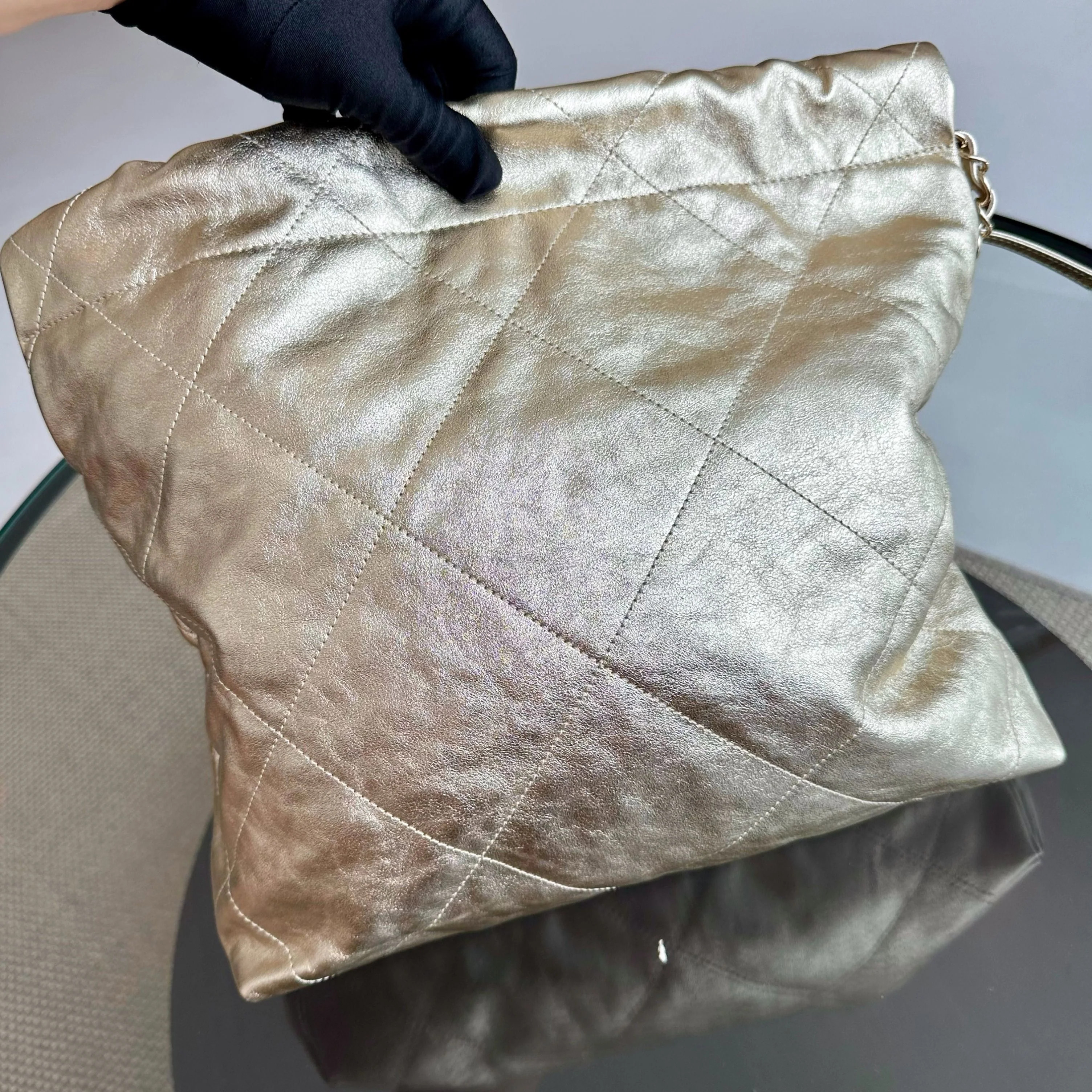 *Brand New, Receipt, Microchip* Chanel C22 Small Hobo 22 Bag Gold Calfskin GHW - Best Luxury Designers