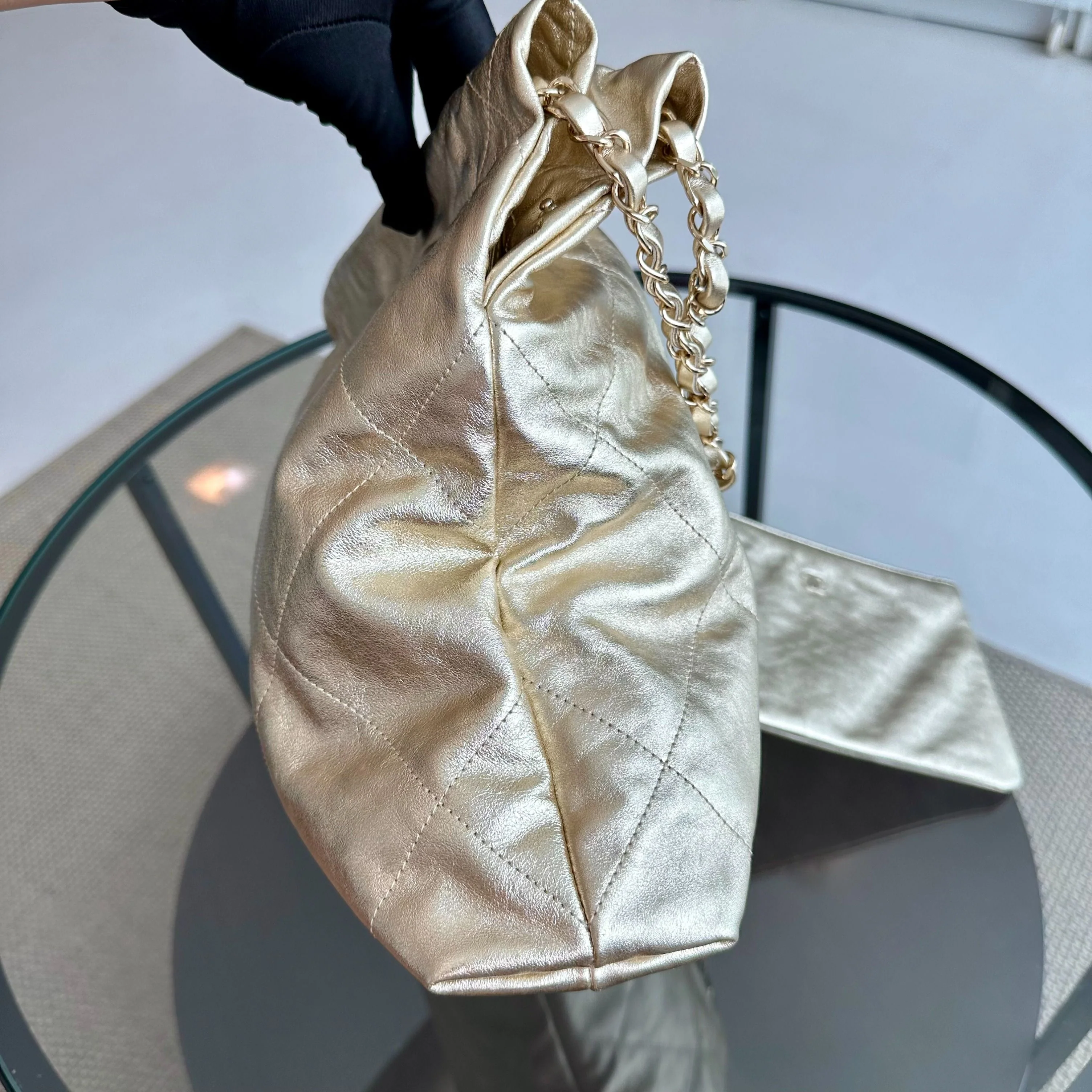 *Brand New, Receipt, Microchip* Chanel C22 Small Hobo 22 Bag Gold Calfskin GHW - Best Luxury Designers