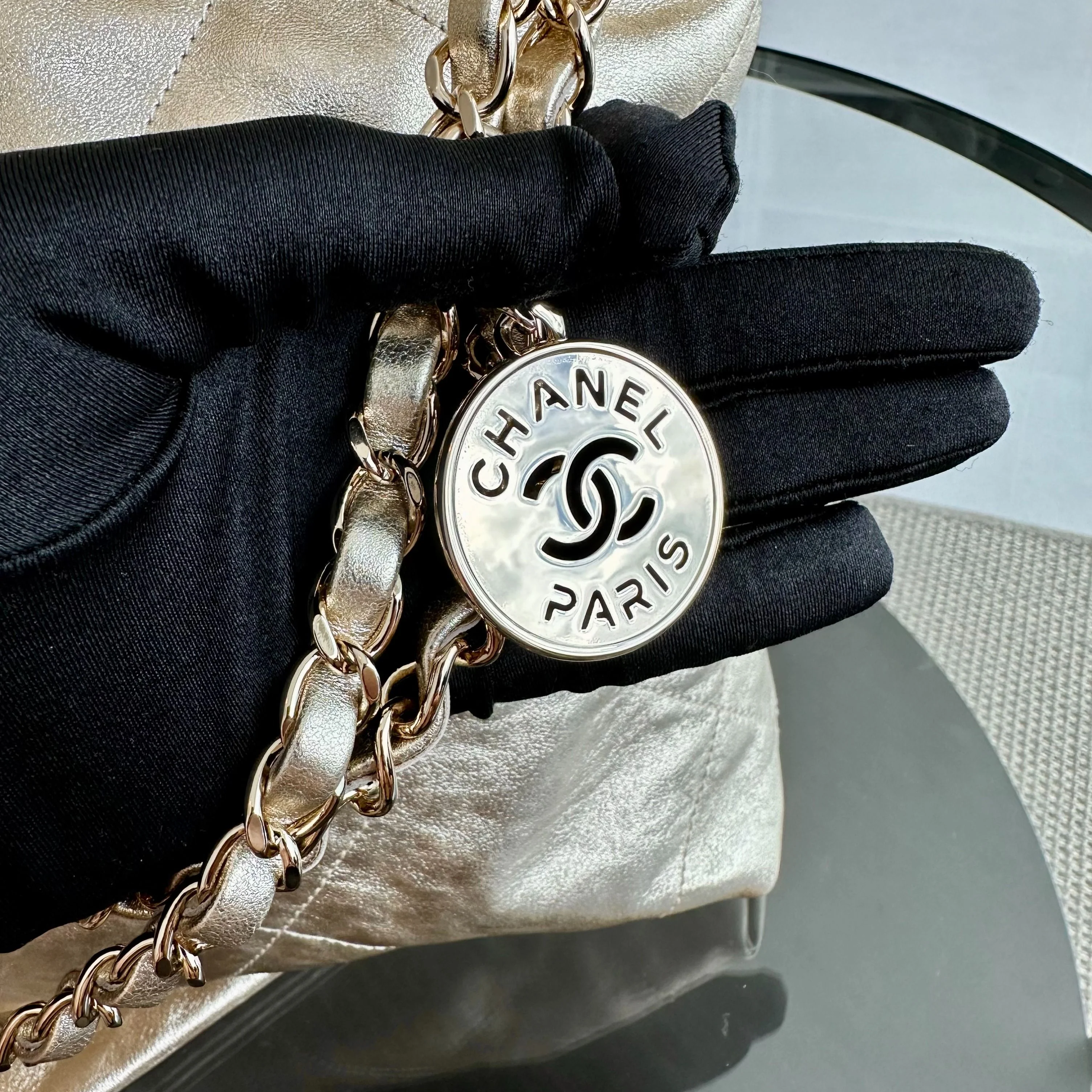 *Brand New, Receipt, Microchip* Chanel C22 Small Hobo 22 Bag Gold Calfskin GHW - Best Luxury Designers