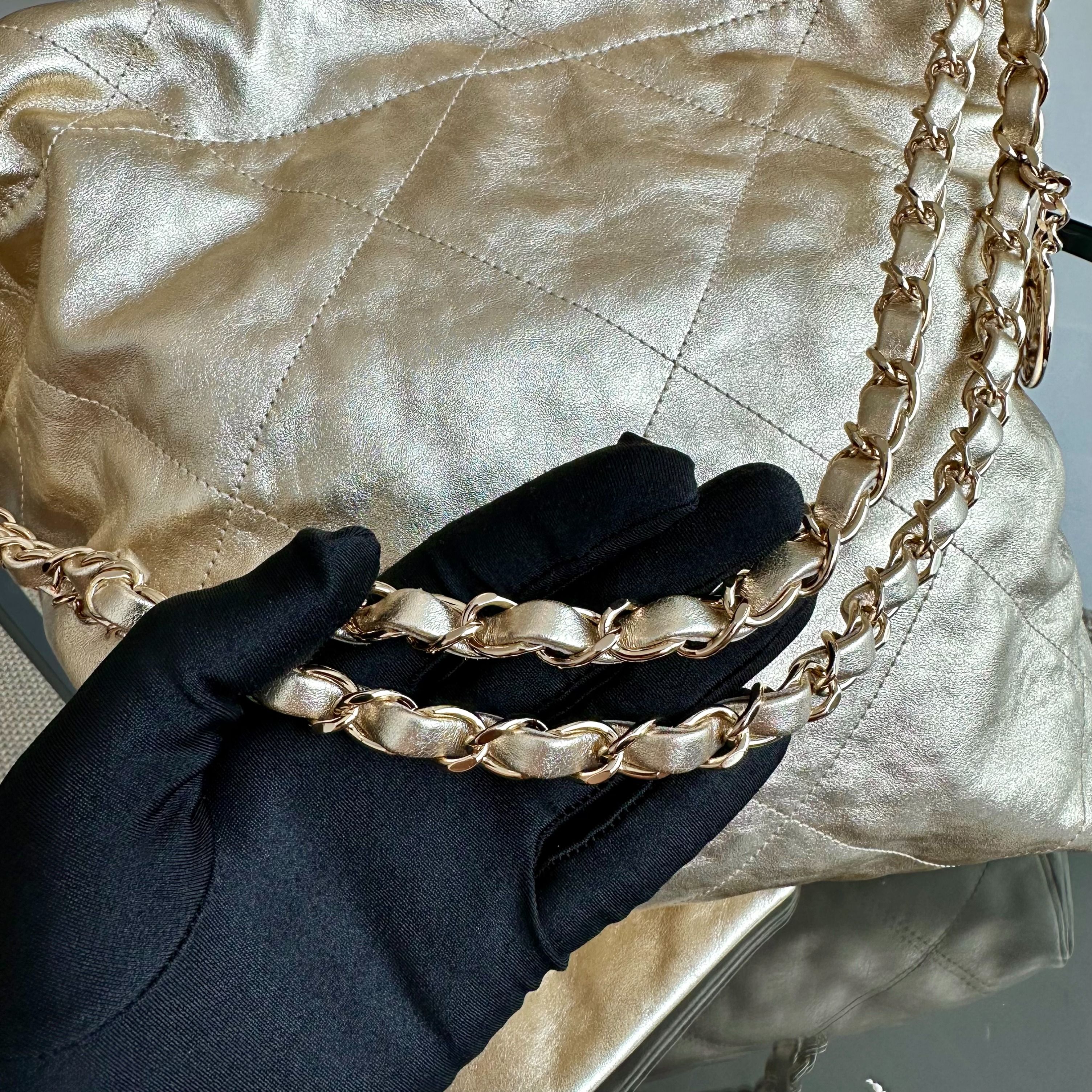 *Brand New, Receipt, Microchip* Chanel C22 Small Hobo 22 Bag Gold Calfskin GHW - Best Luxury Designers