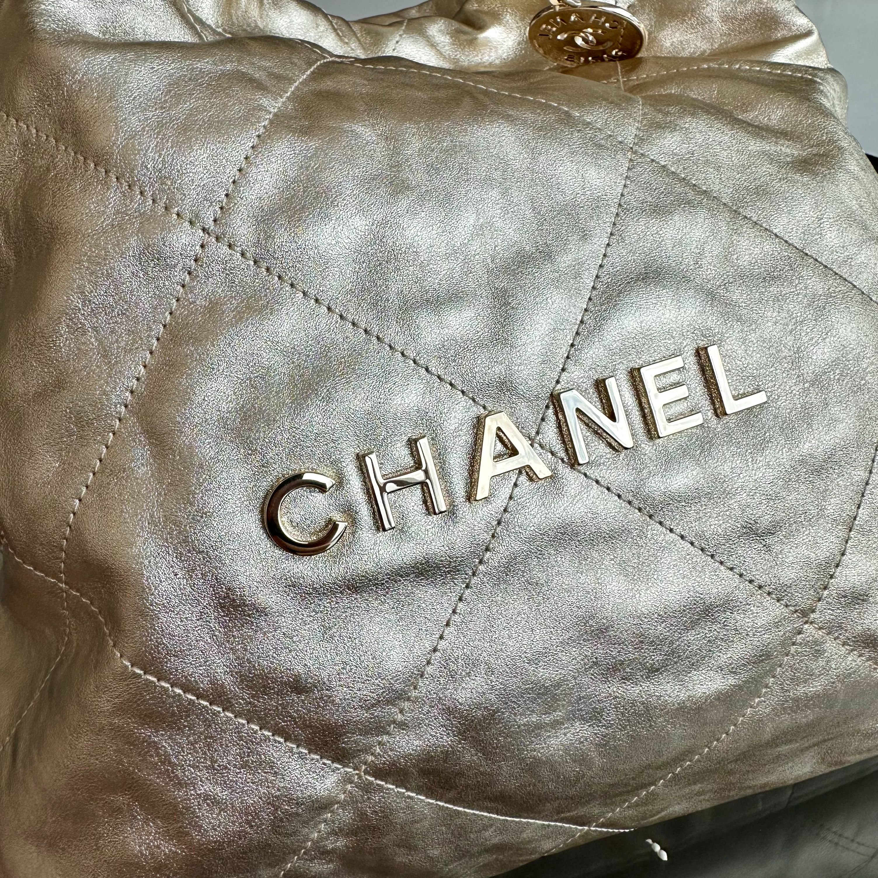 *Brand New, Receipt, Microchip* Chanel C22 Small Hobo 22 Bag Gold Calfskin GHW - Best Luxury Designers