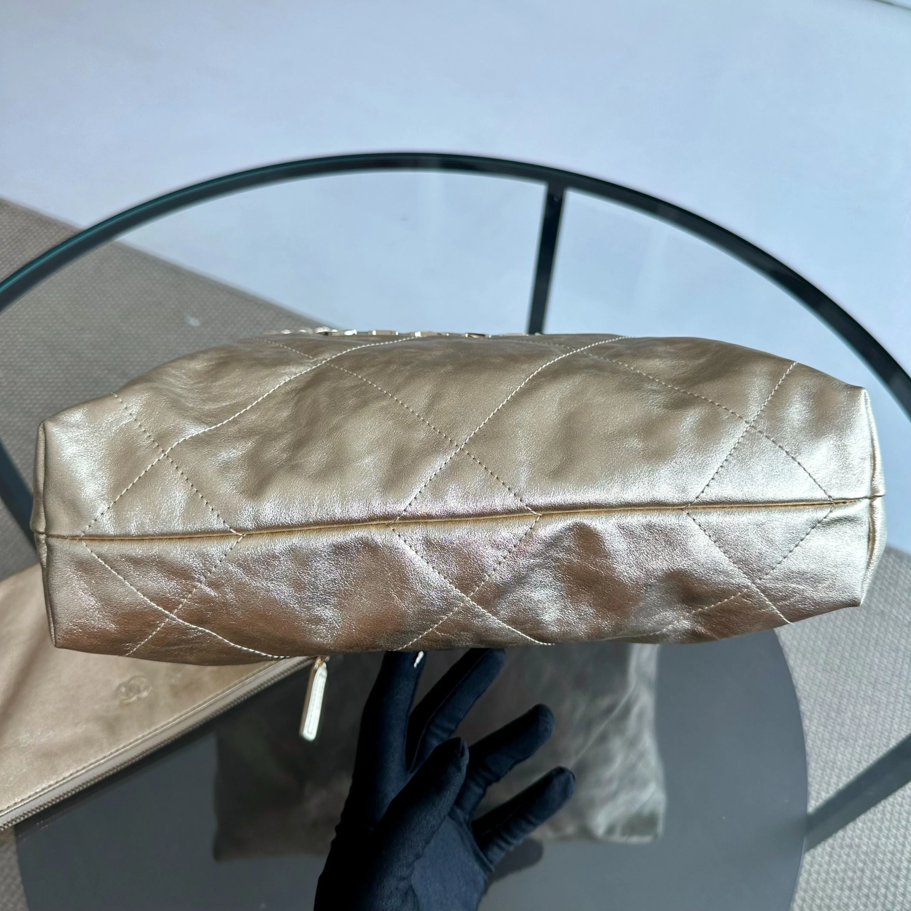 *Brand New, Receipt, Microchip* Chanel C22 Small Hobo 22 Bag Gold Calfskin GHW - Best Luxury Designers