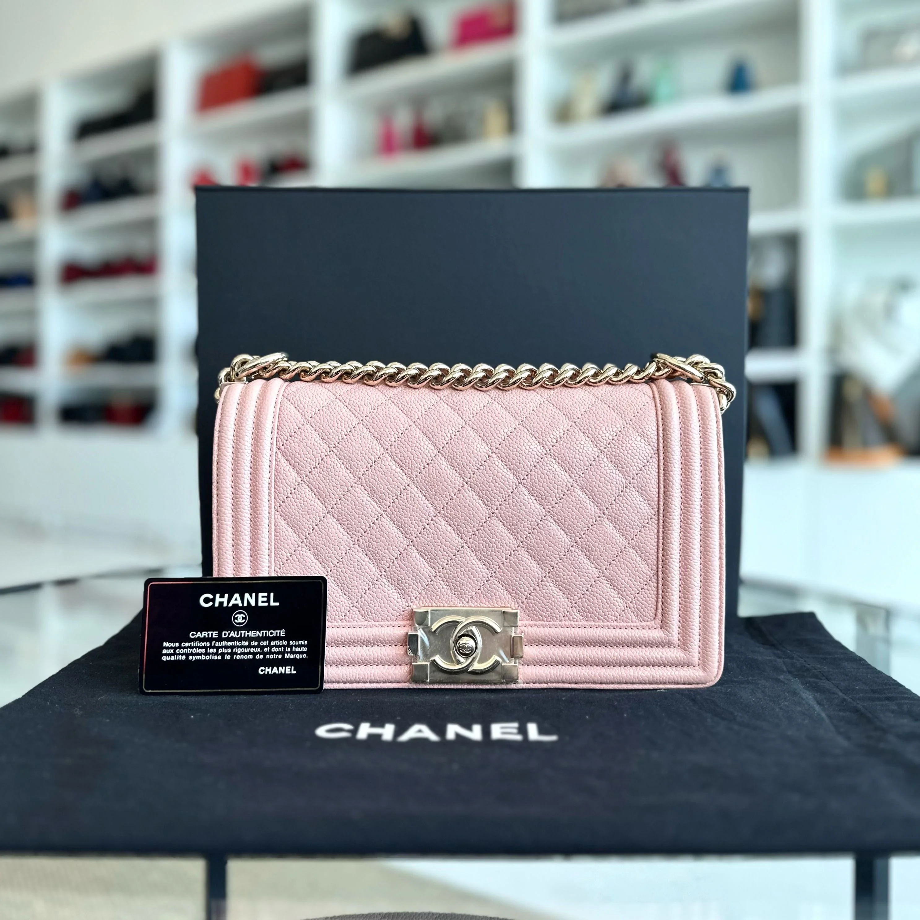 *Brand New, Series 29* Chanel Caviar Boy Old Medium 25CM Leboy Sakura Pink LGHW No 29 - Best Luxury Designers
