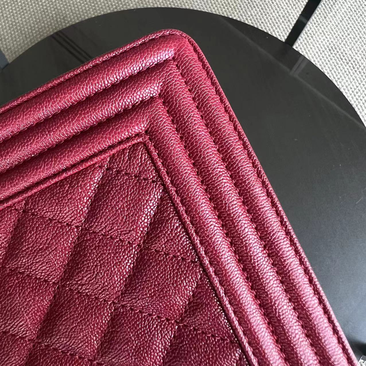 Chanel Boy Medium - Caviar 25CM Quilted Dark Red Golden Hardware Series 26