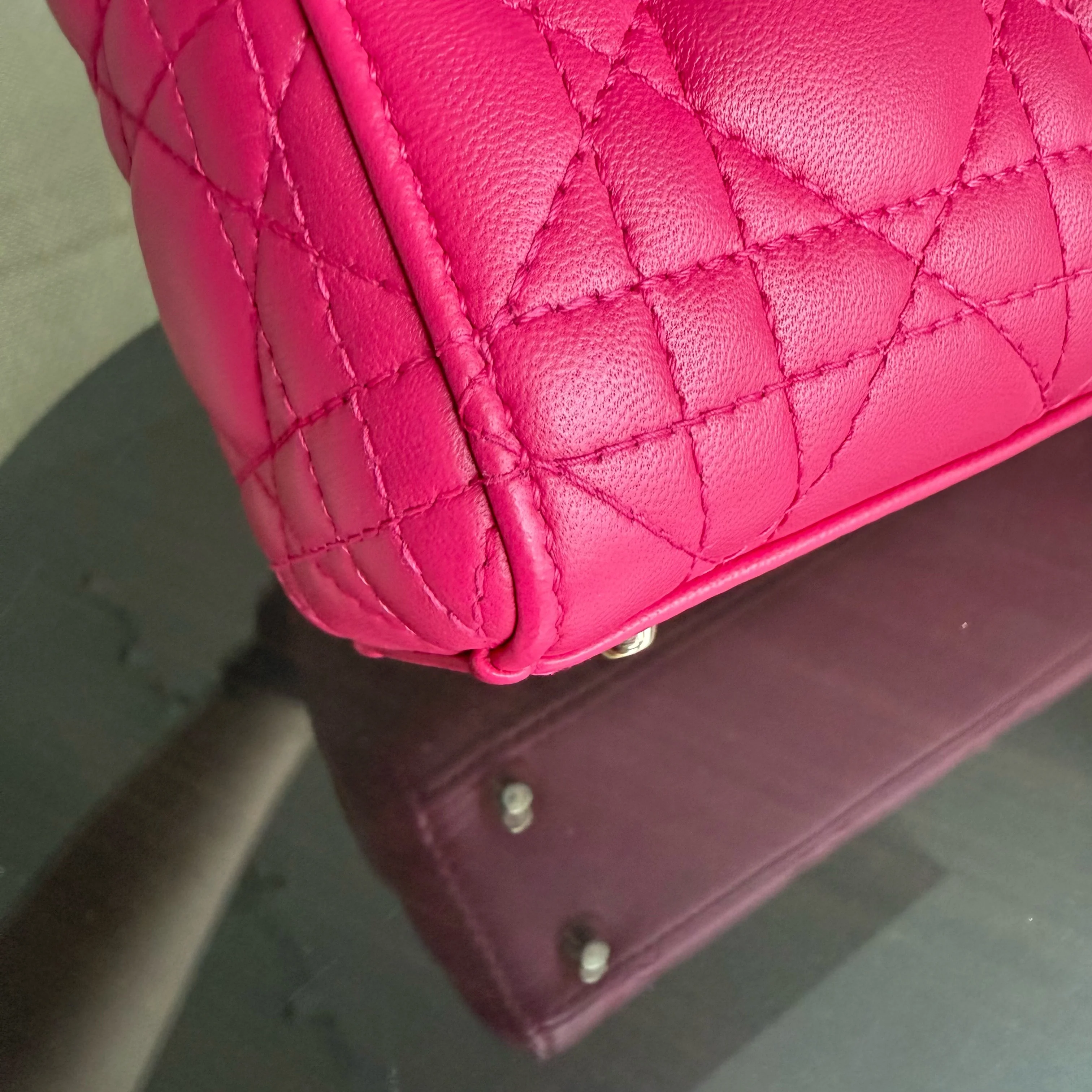 Dior Lady Mini - Cannage Lambskin Hot Pink Gold Hardware Adjustable Strap