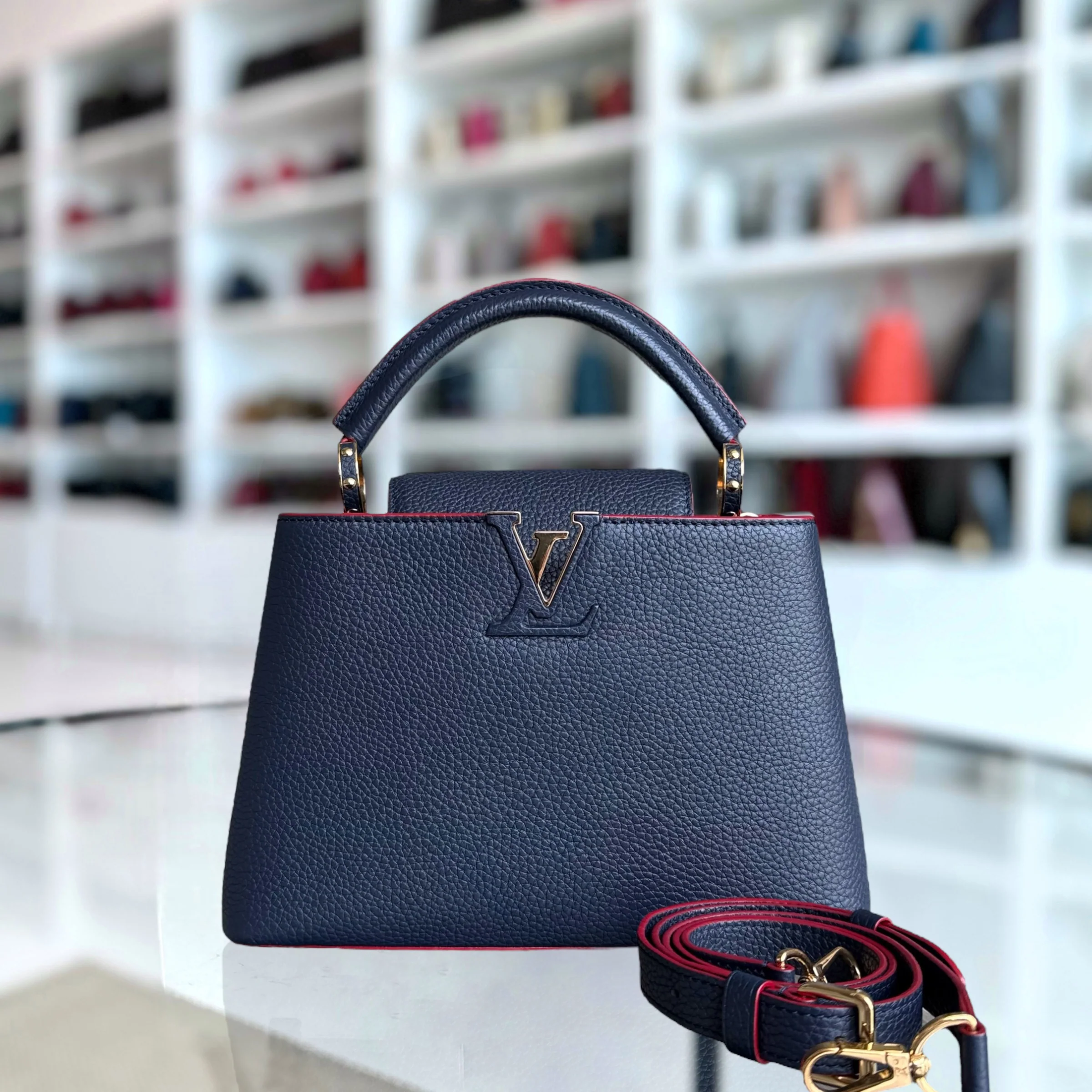 Louis Vuitton Capucines BB - Grained Calfskin Dark Blue Fuchsia Gold Hardware