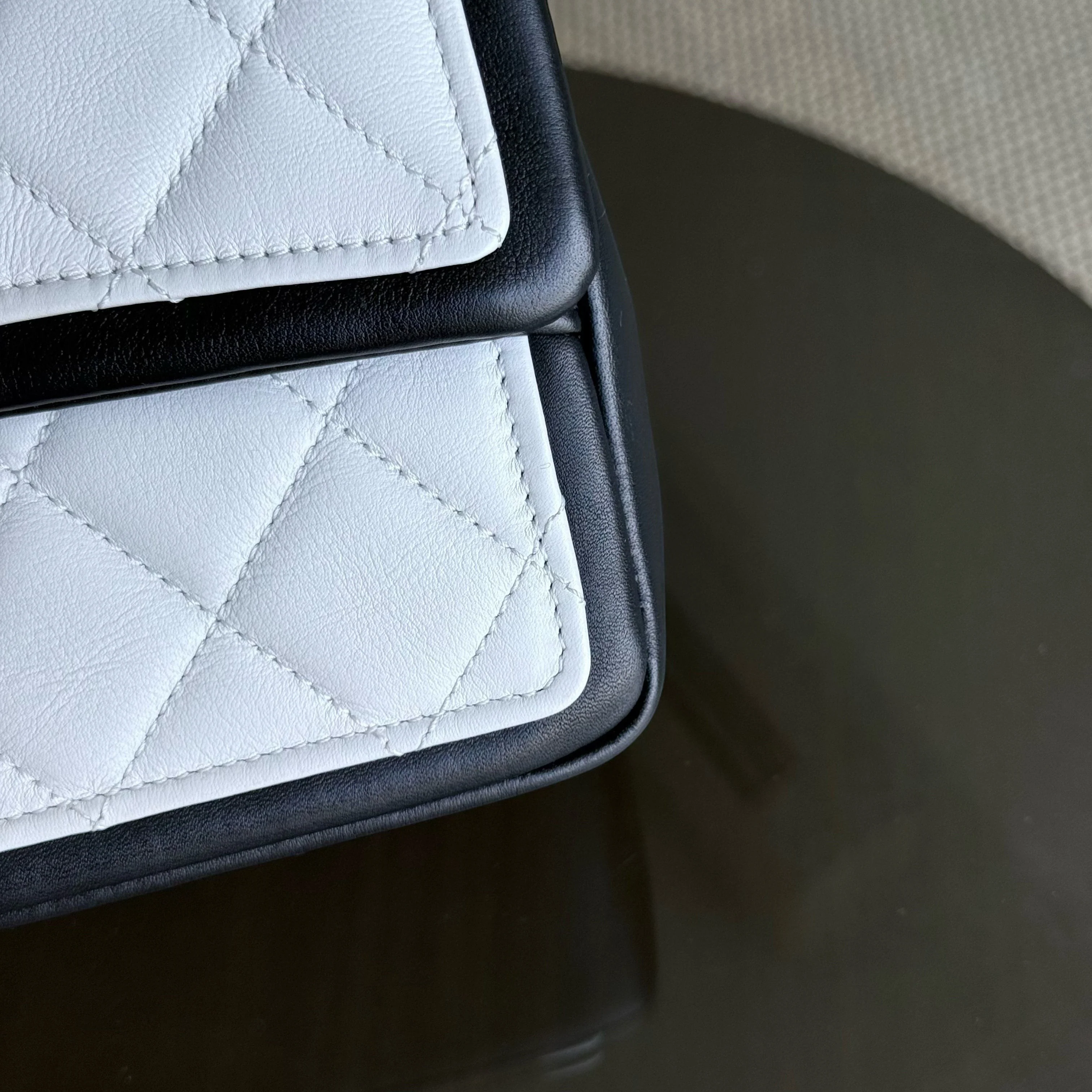Chanel Seasonal Flap - 25CM Quilted Lambskin Bi-Color White Black Gold Hardware