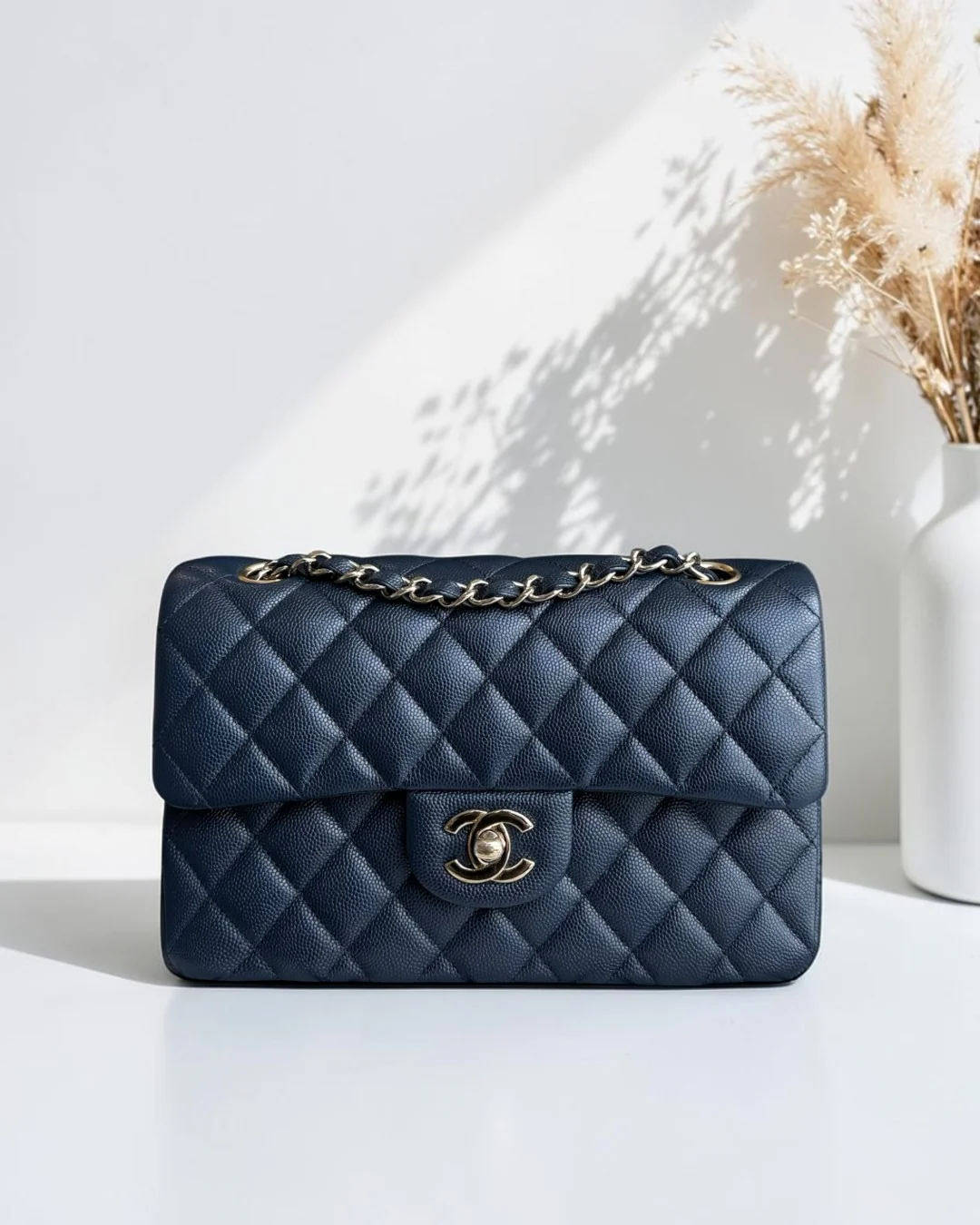Chanel Classic Flap Small - Caviar 23CM Quilted Dark Midnight Blue Gold Hardware Series 27