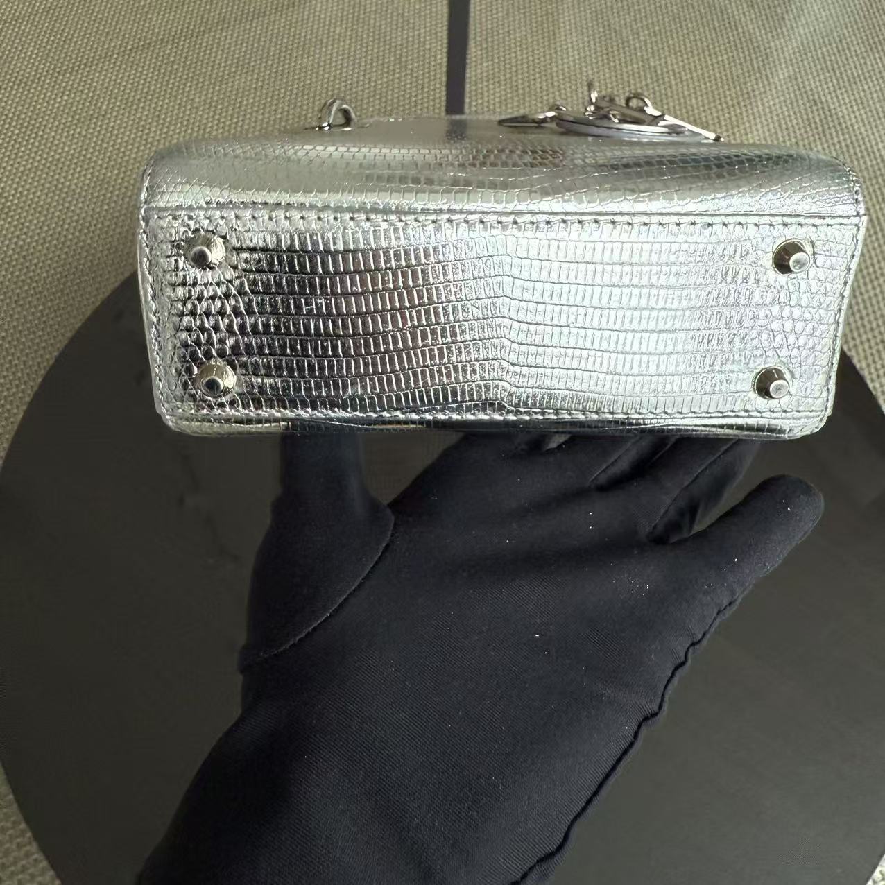 *Rare* Dior Lady Mini - Lizard Silver Metallic Limited Edition Chain Strap Silver Hardware