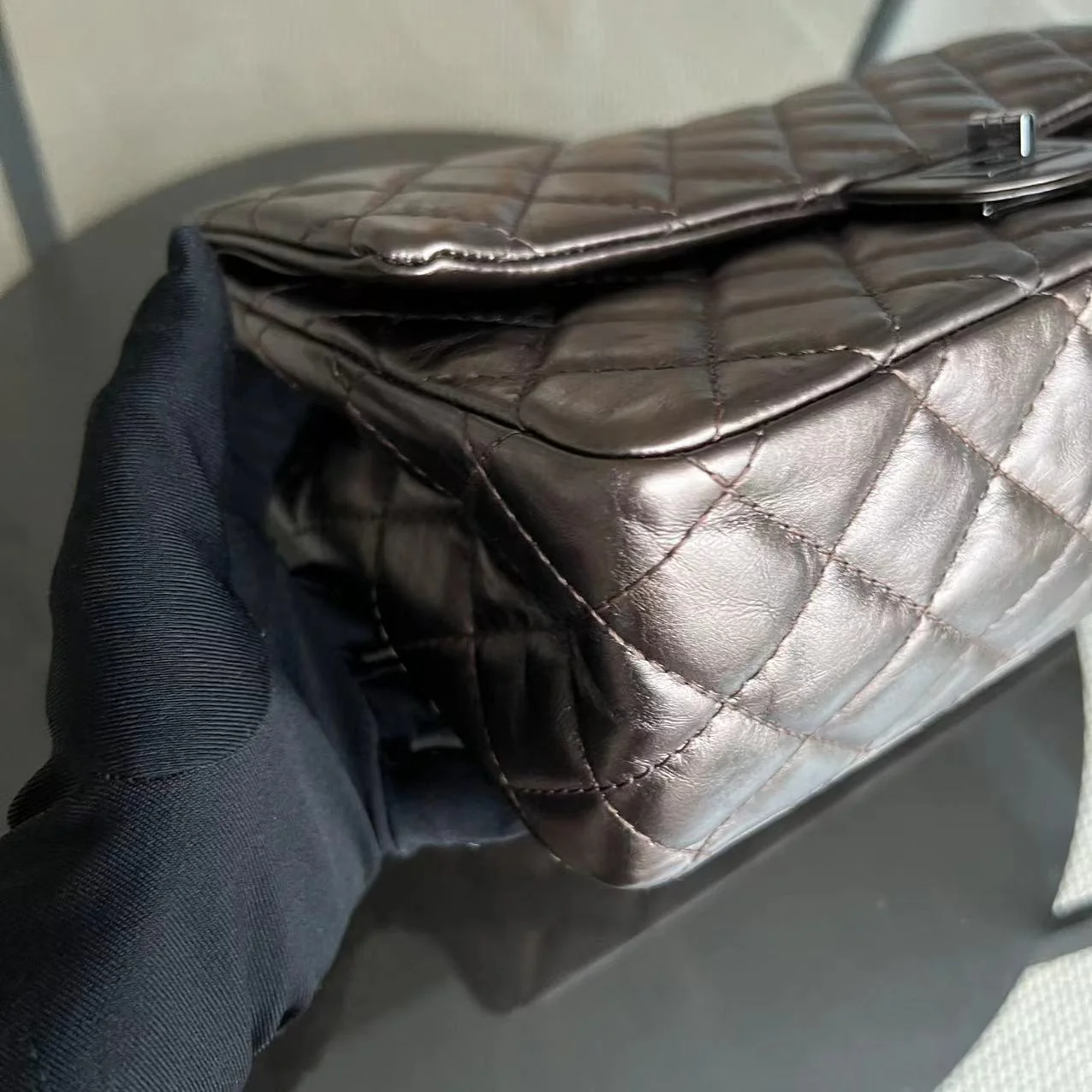 Chanel 2.55 Reissue 226 28CM Quilted Calfskin Metallic Bronze Silver Hardware Series 12