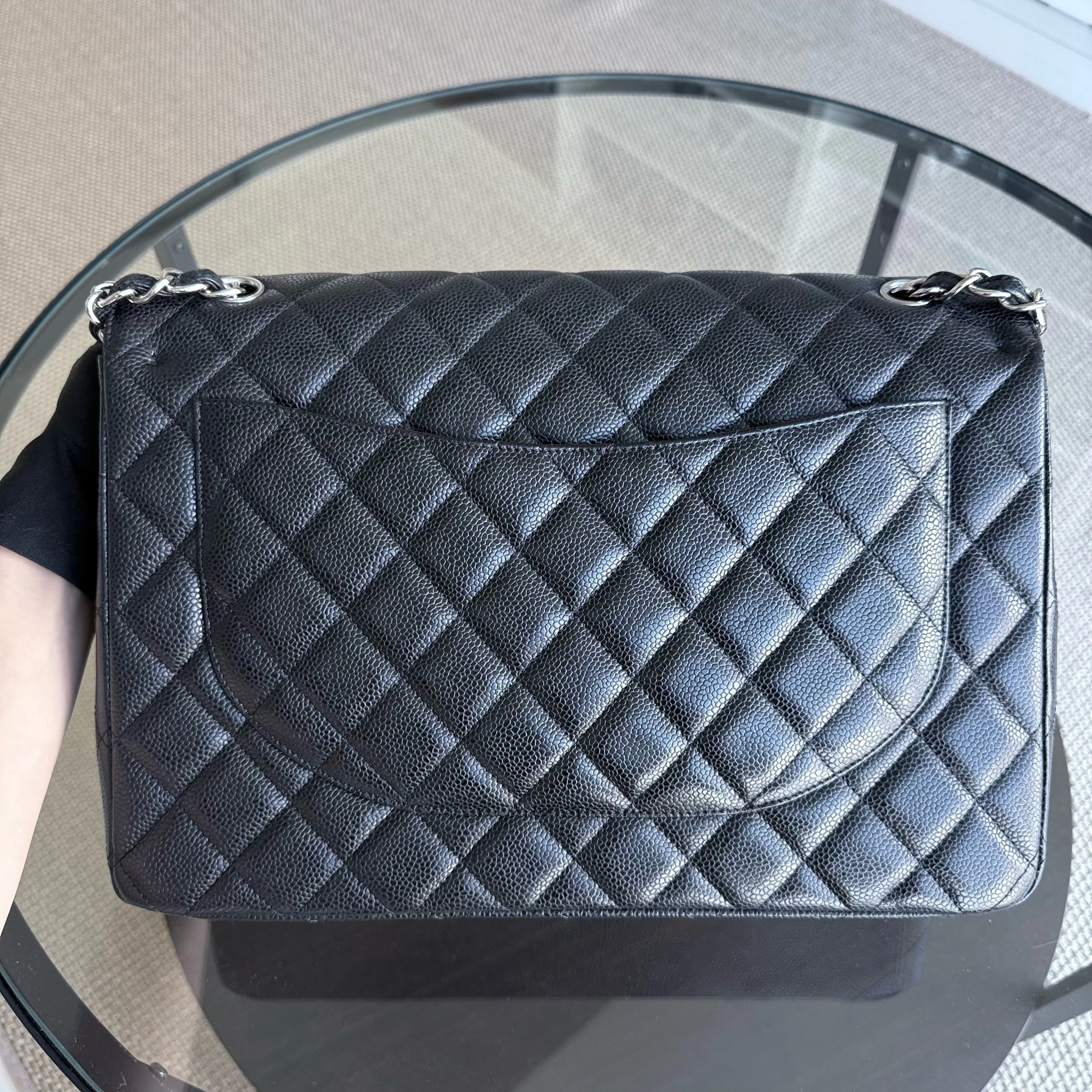 Chanel Classic Flap Maxi - Caviar Double Flap 33CM Quilted Black Silver Hardware Series 15