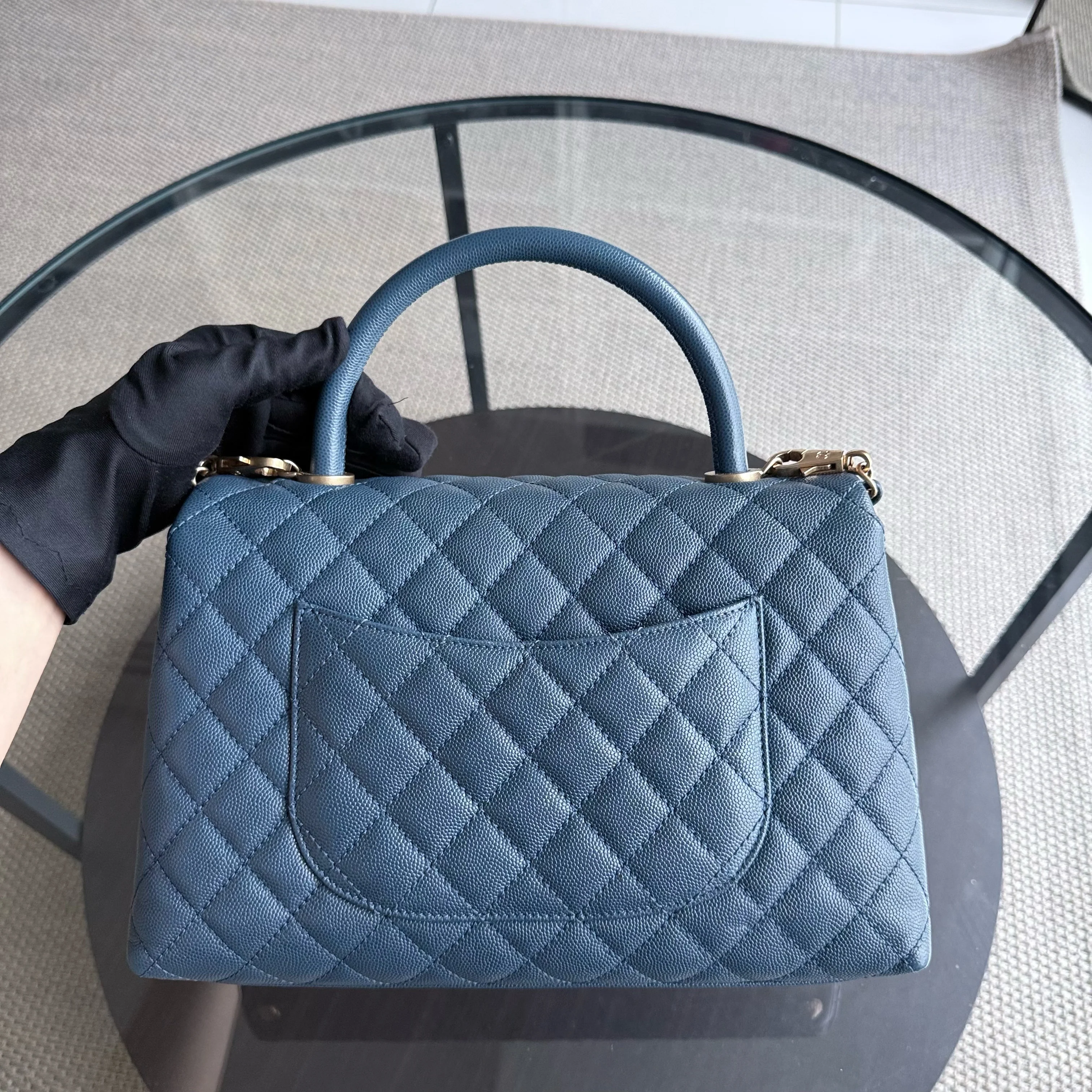 Chanel Coco Handle Medium - Caviar Quilted Blue Grained Calfskin Gold Hardware Series 23