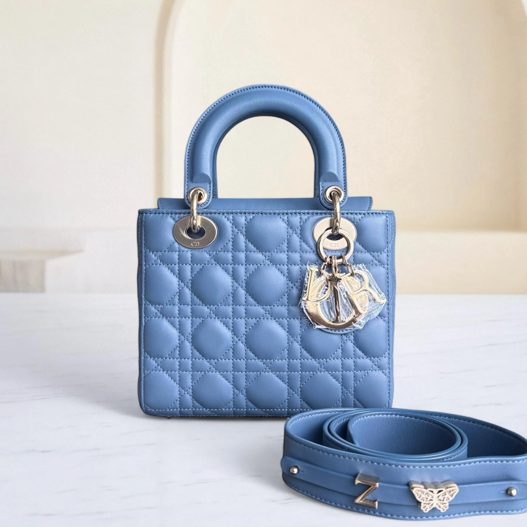 Dior Lady Small ABC Flap - Cannage Lambskin Blue Gold Hardware MyABC