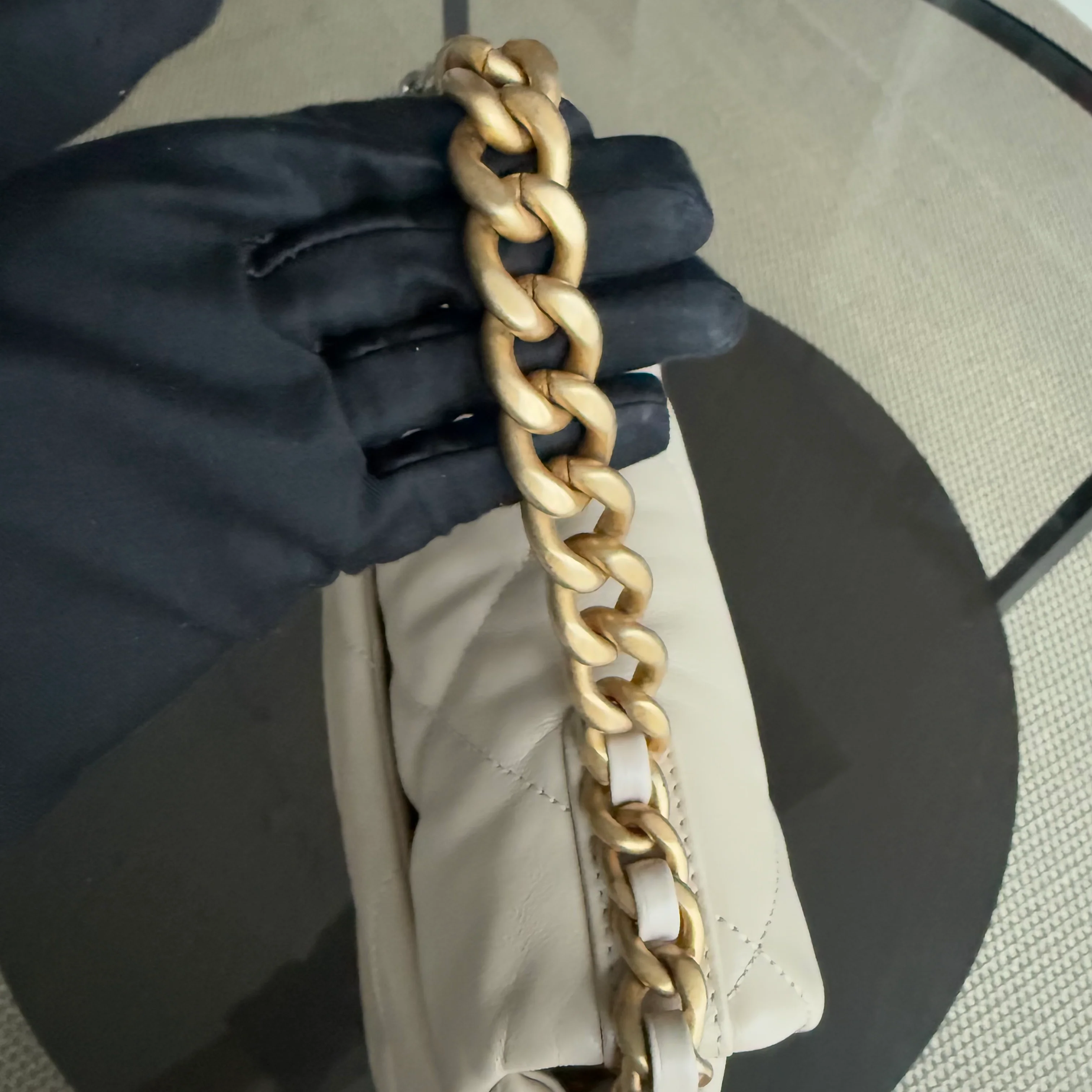 Chanel 19 Bag Small- C19 Quilted Goatskin Light Beige Cream Two-tone Hardware Series 30