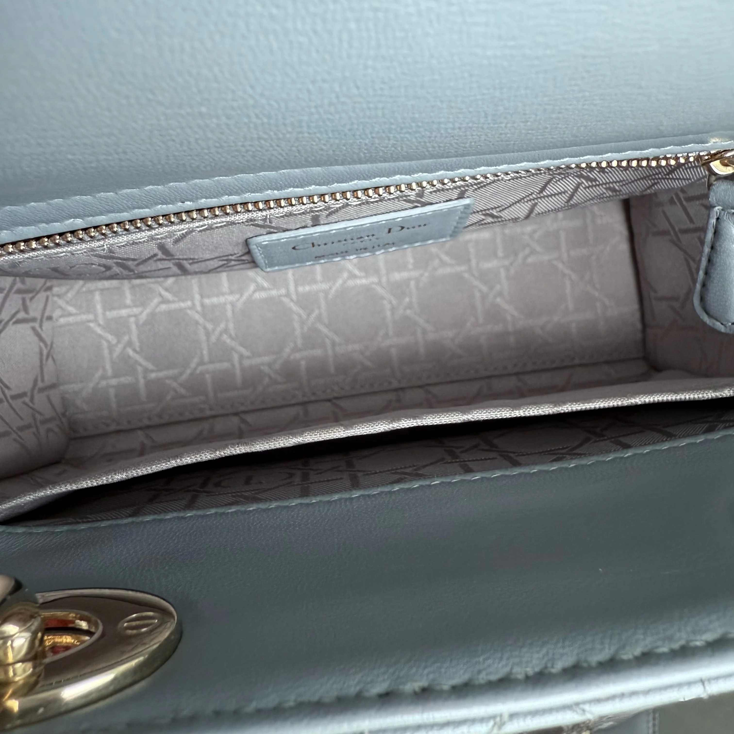 Dior Lady Small - Cannage Lambskin Light Grey Gray Gold Hardware