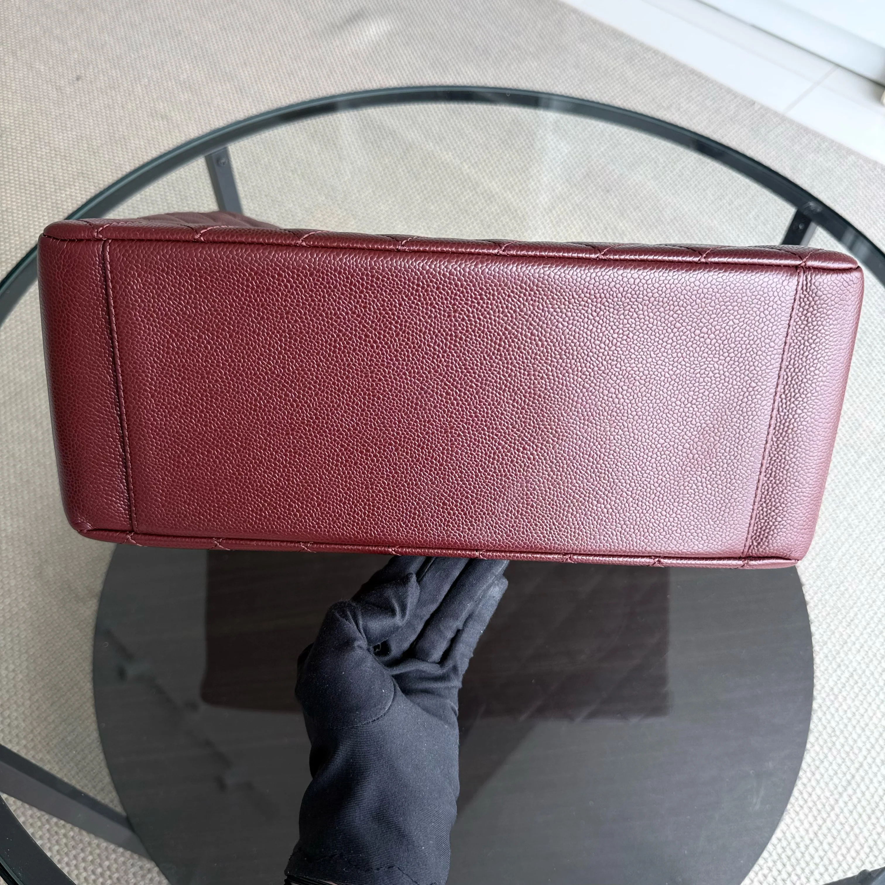 Chanel GST Grand Shopping Tote - Burgundy Caviar Quilted Silver Hardware Series 18