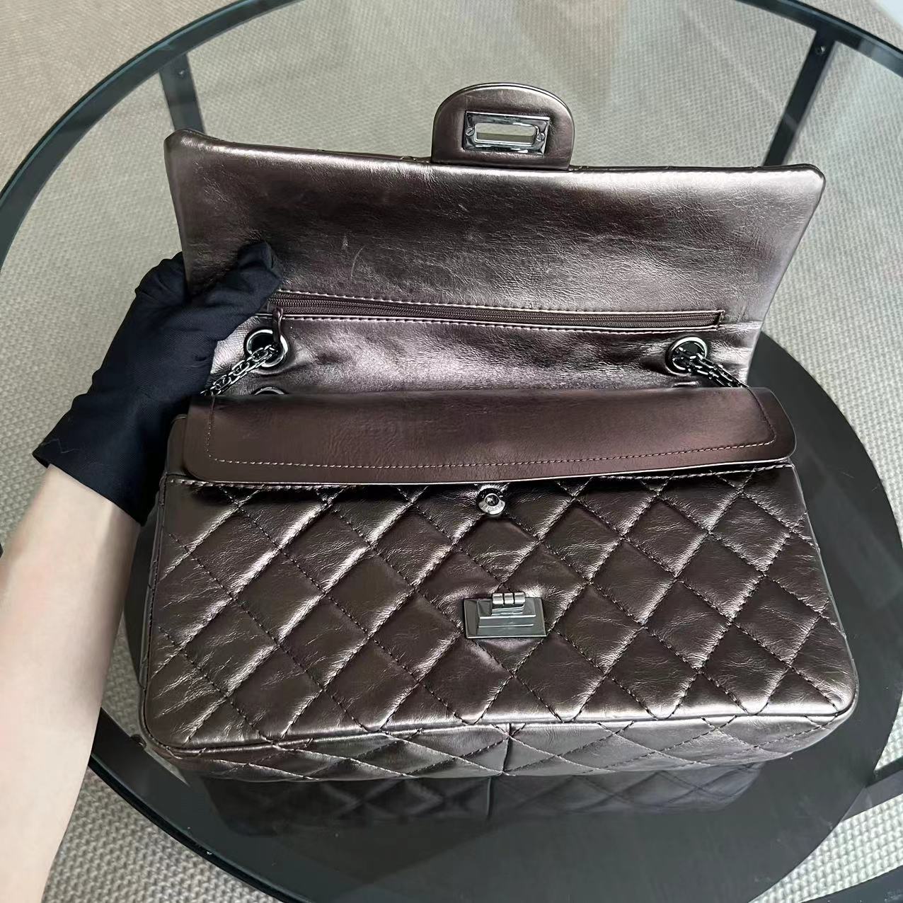 Chanel 2.55 Reissue 226 28CM Quilted Calfskin Metallic Bronze Silver Hardware Series 12