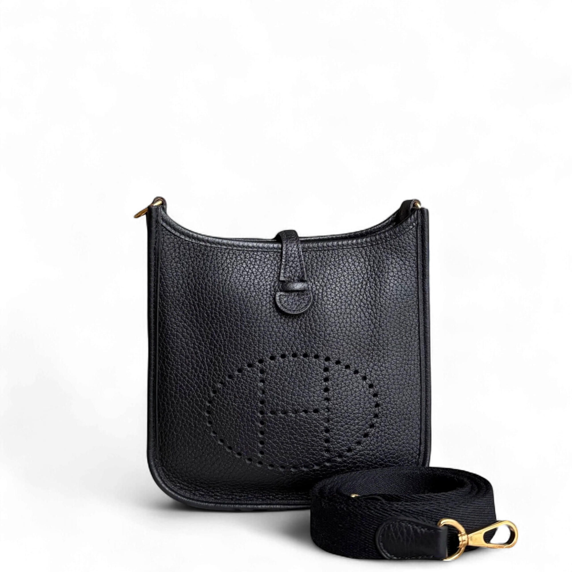 Hermes Evelyn Mini - Clemence Y Stamp Black Gold Hardware