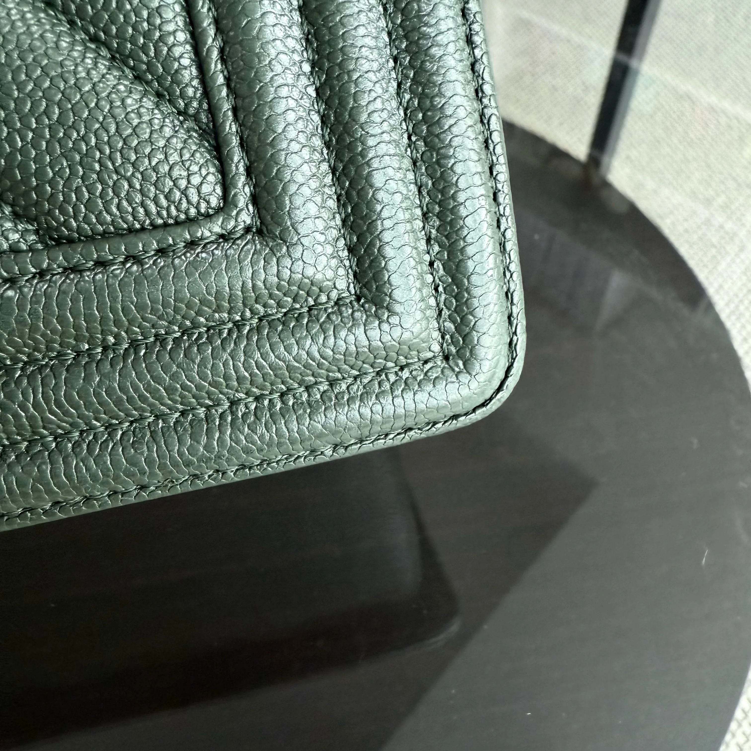 Chanel Boy Medium - Caviar 25CM Chevron Dark Green Ruthenium Silver Hardware Series 26