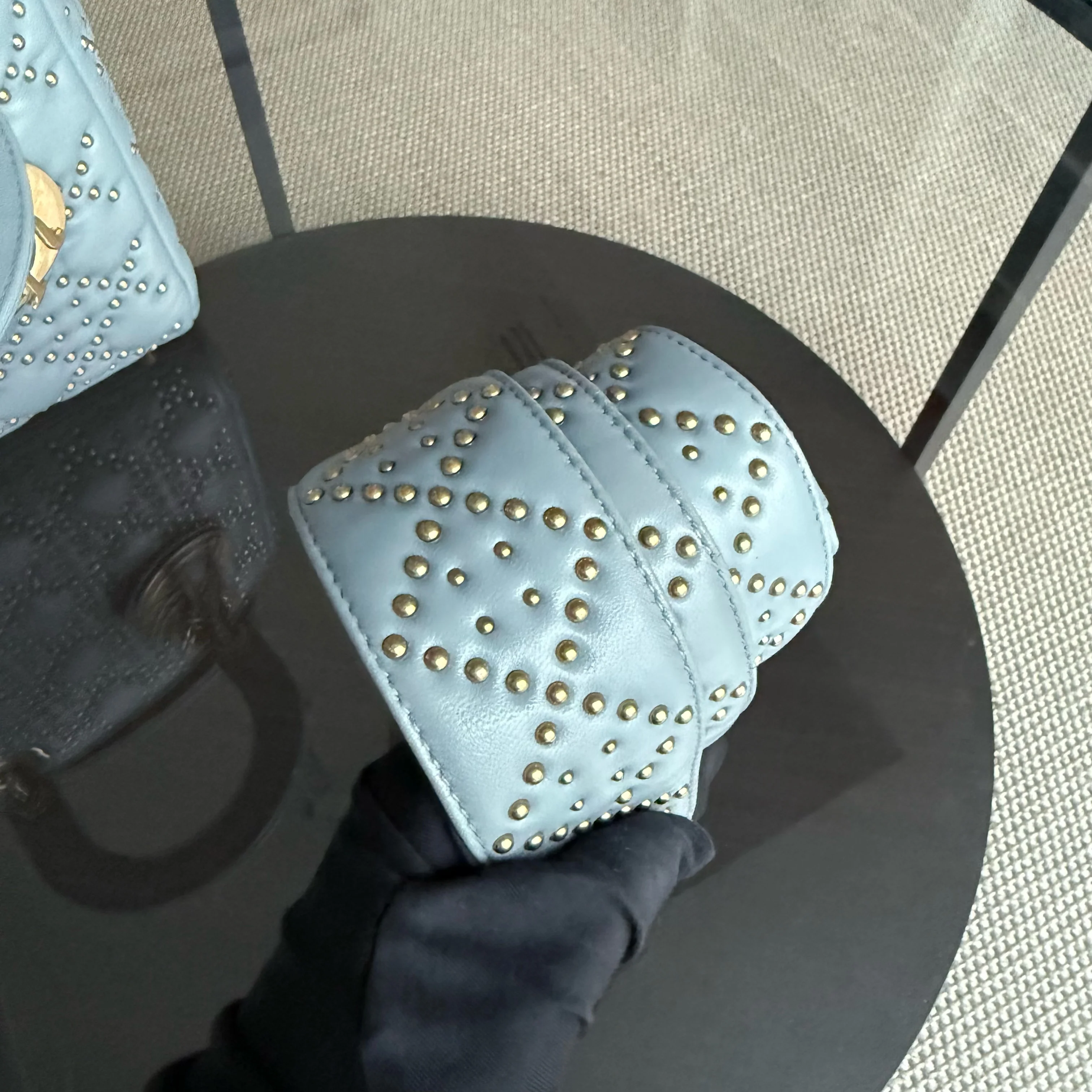 Dior Lady Small Flap - Cannage Calfskin Studded Blue Gold Hardware