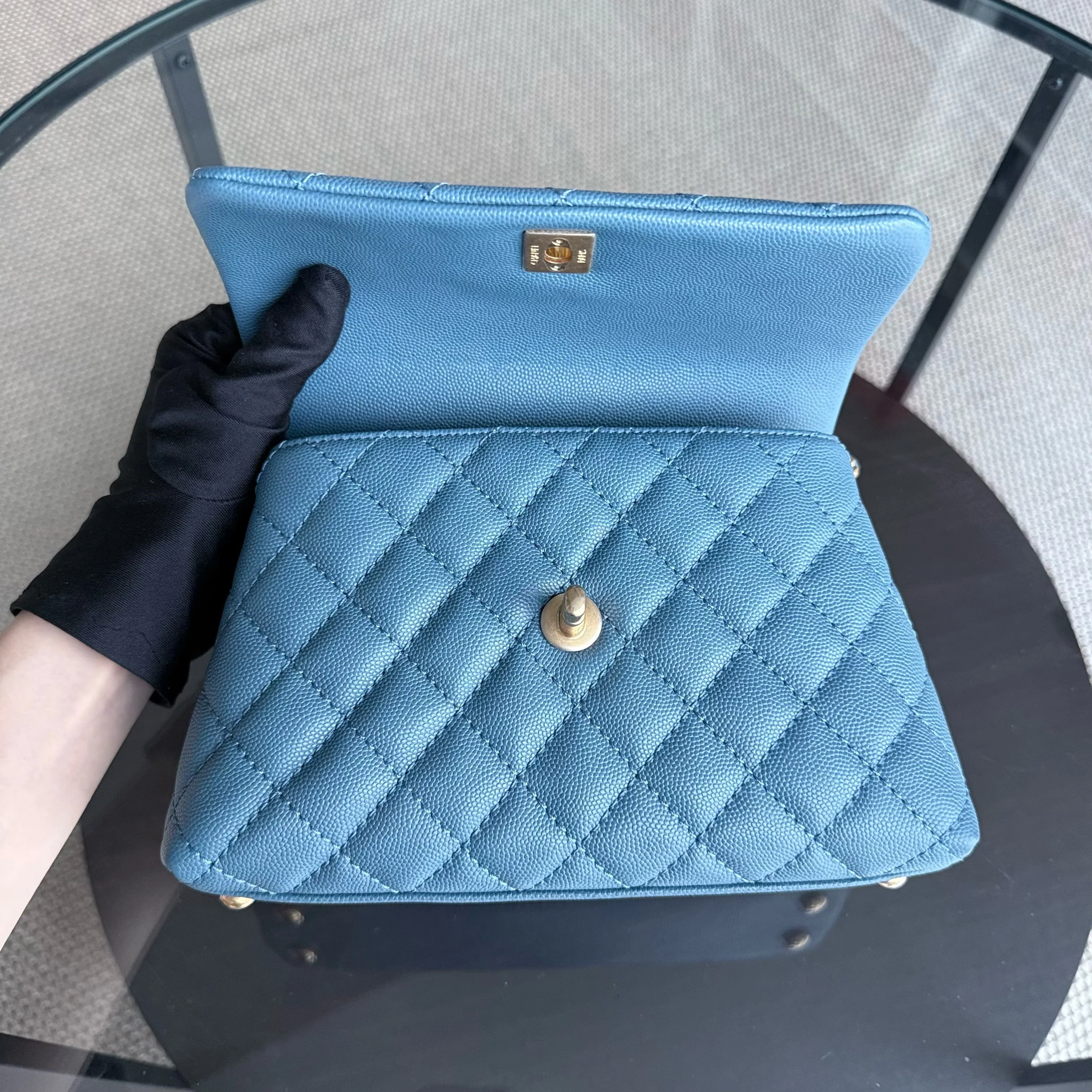 Chanel Coco Handle Small - Caviar 25CM Quilted Blue Gold Hardware Series 25