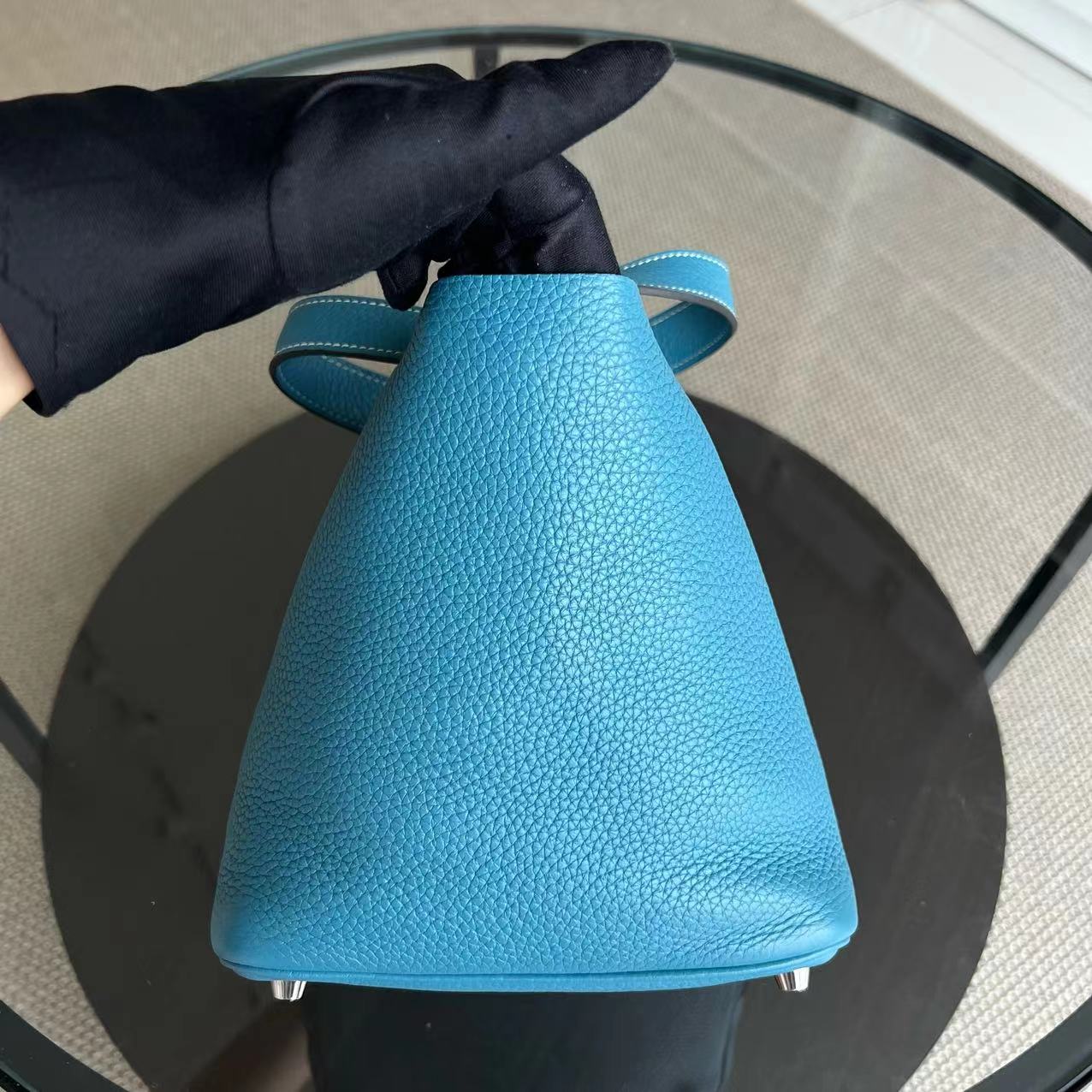 Hermes Picotin 18 - Blue Jean Mauve Pale Square R TC Clemence Silver Hardware