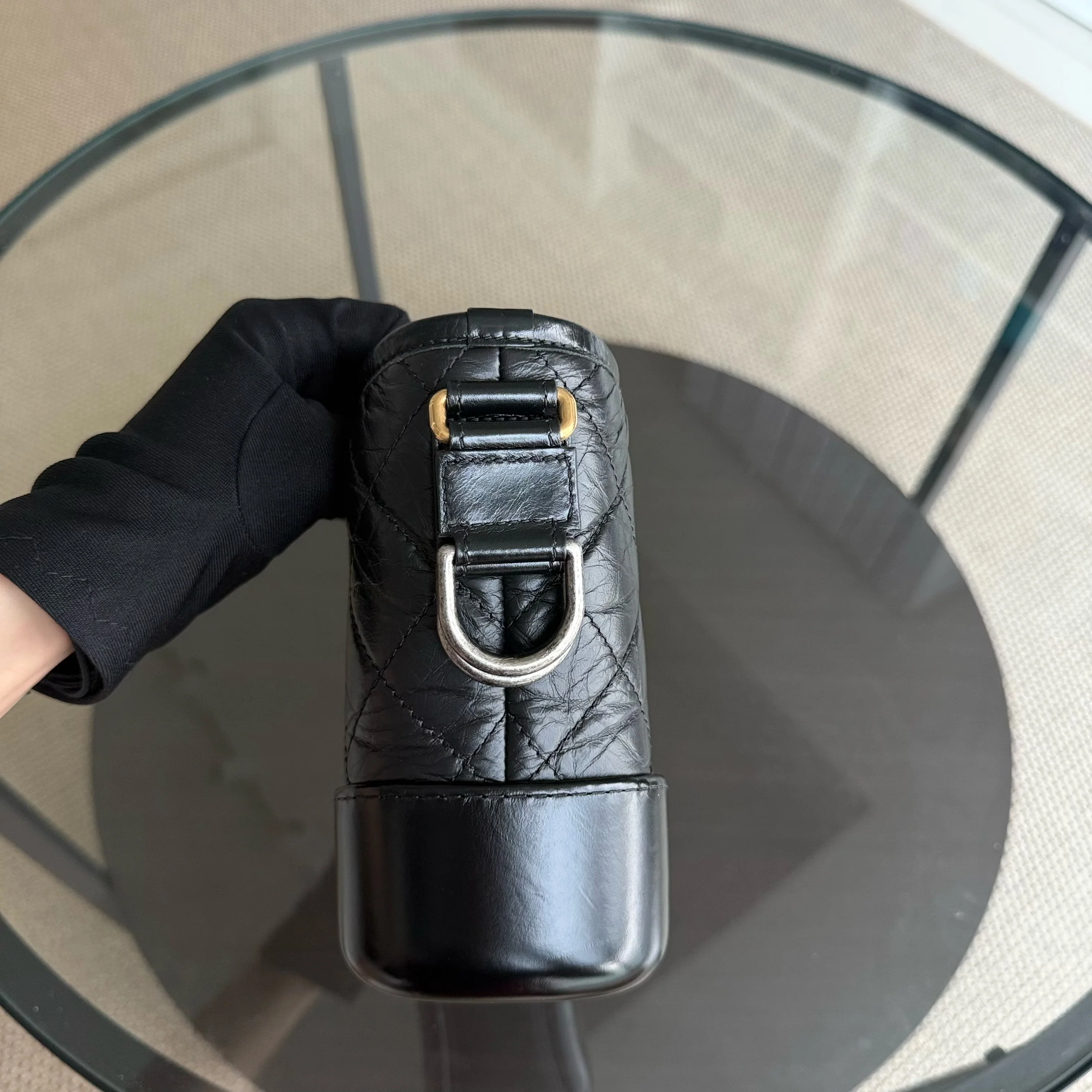 Chanel Gabrielle Small - Quilted Aged Calfskin Black Two-tone Gold Hardware