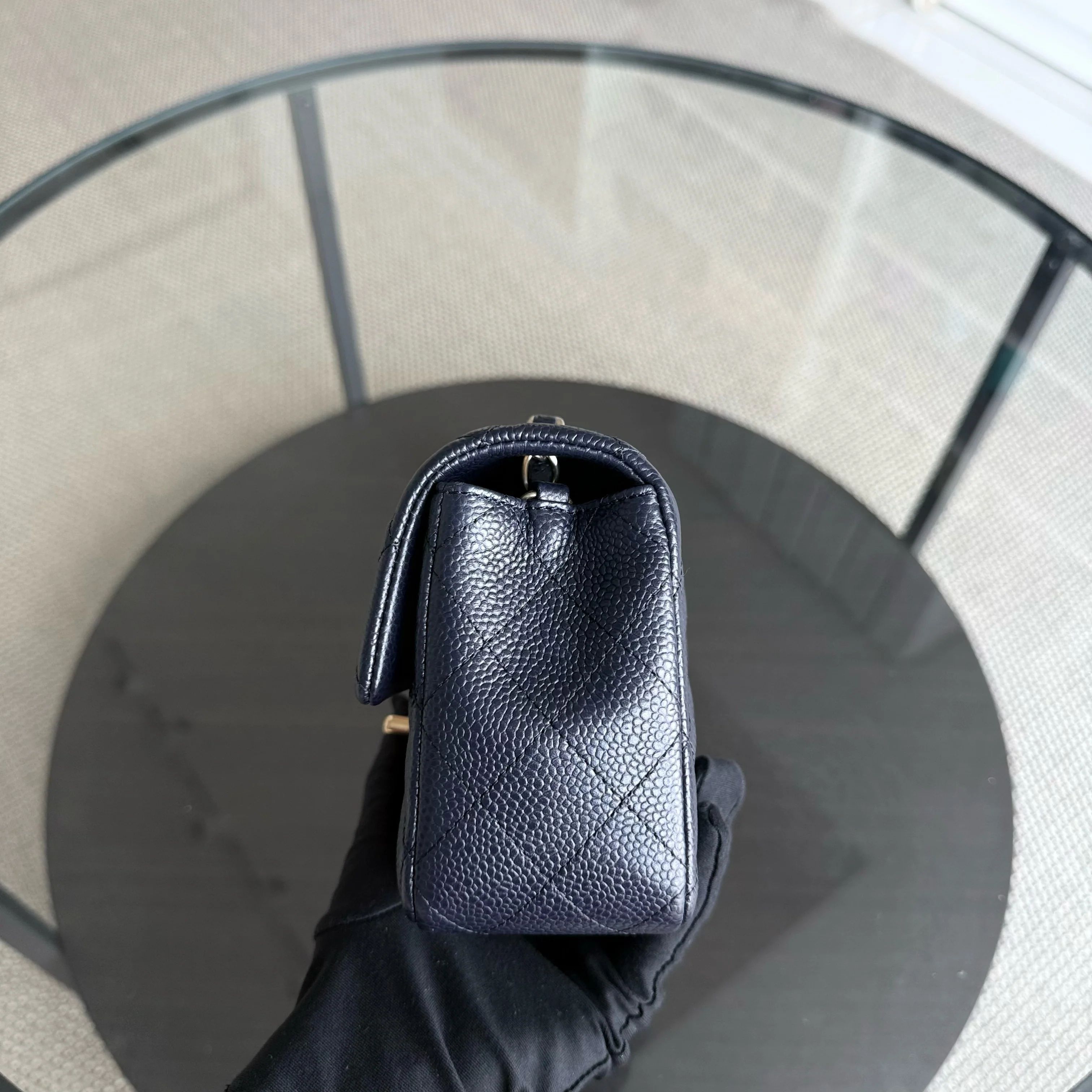 Chanel Classic Flap Mini - Caviar 20CM Quilted Dark Blue Gold Hardware Series 21