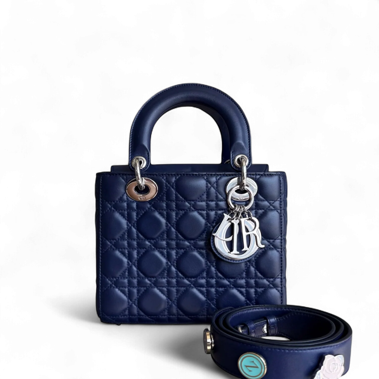 Dior Lady Small Flap - Cannage Lambskin Dark Blue Silver Hardware