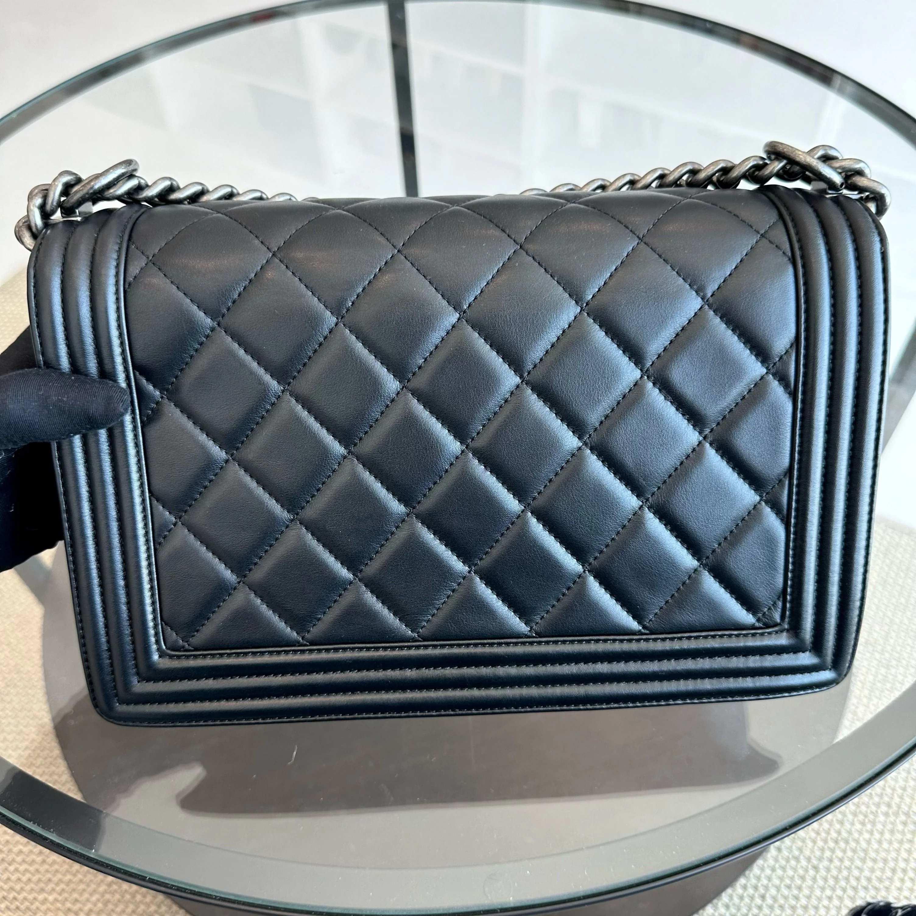 *Calfskin* Chanel Boy New Medium Smooth Calfskin 28CM Leboy Black RSHW No 19 - Best Luxury Designers