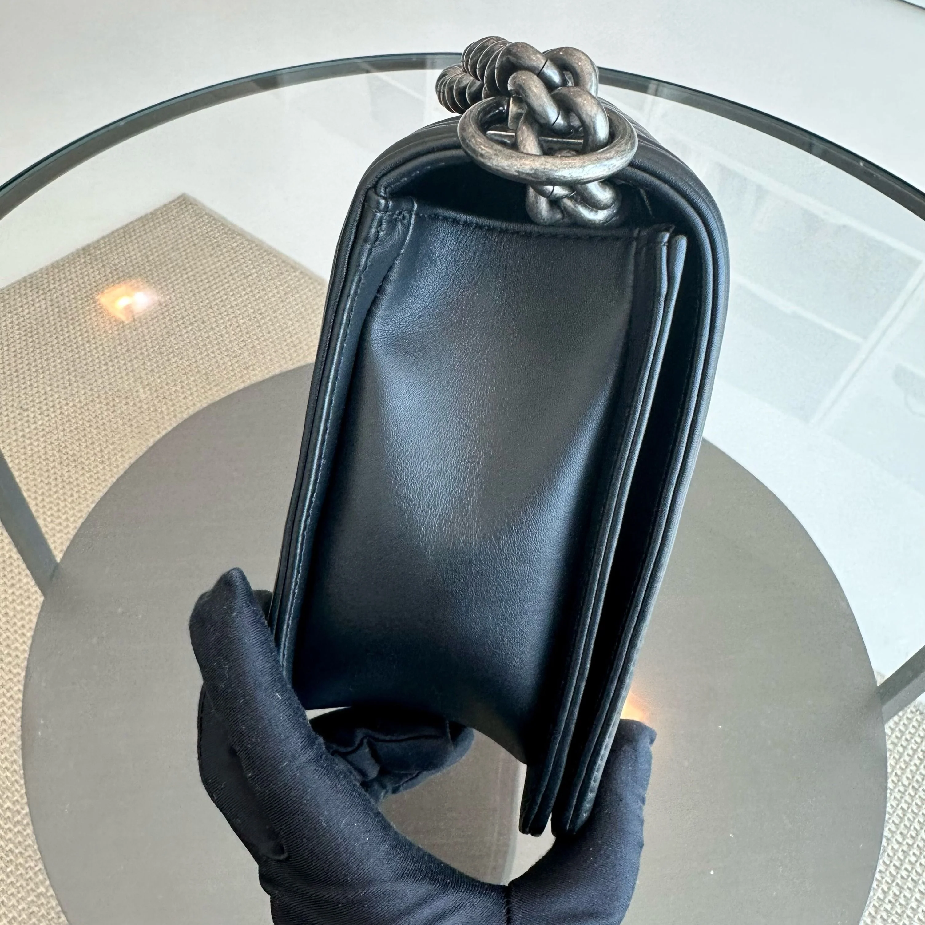 *Calfskin* Chanel Boy New Medium Smooth Calfskin 28CM Leboy Black RSHW No 19 - Best Luxury Designers