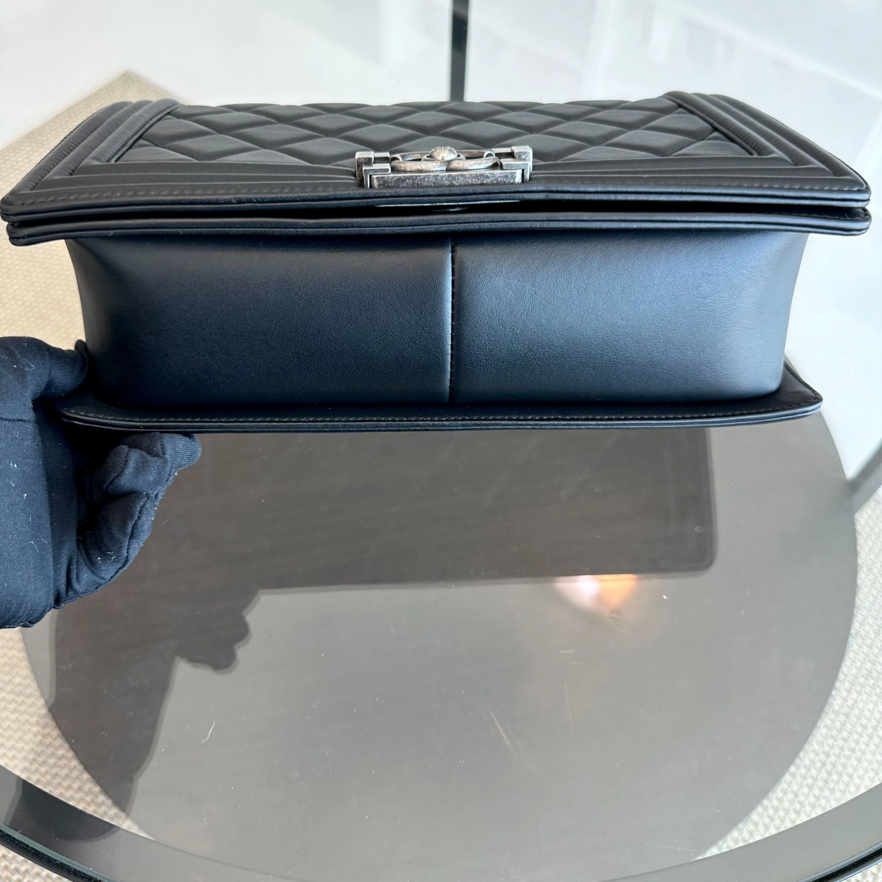 *Calfskin* Chanel Boy New Medium Smooth Calfskin 28CM Leboy Black RSHW No 19 - Best Luxury Designers