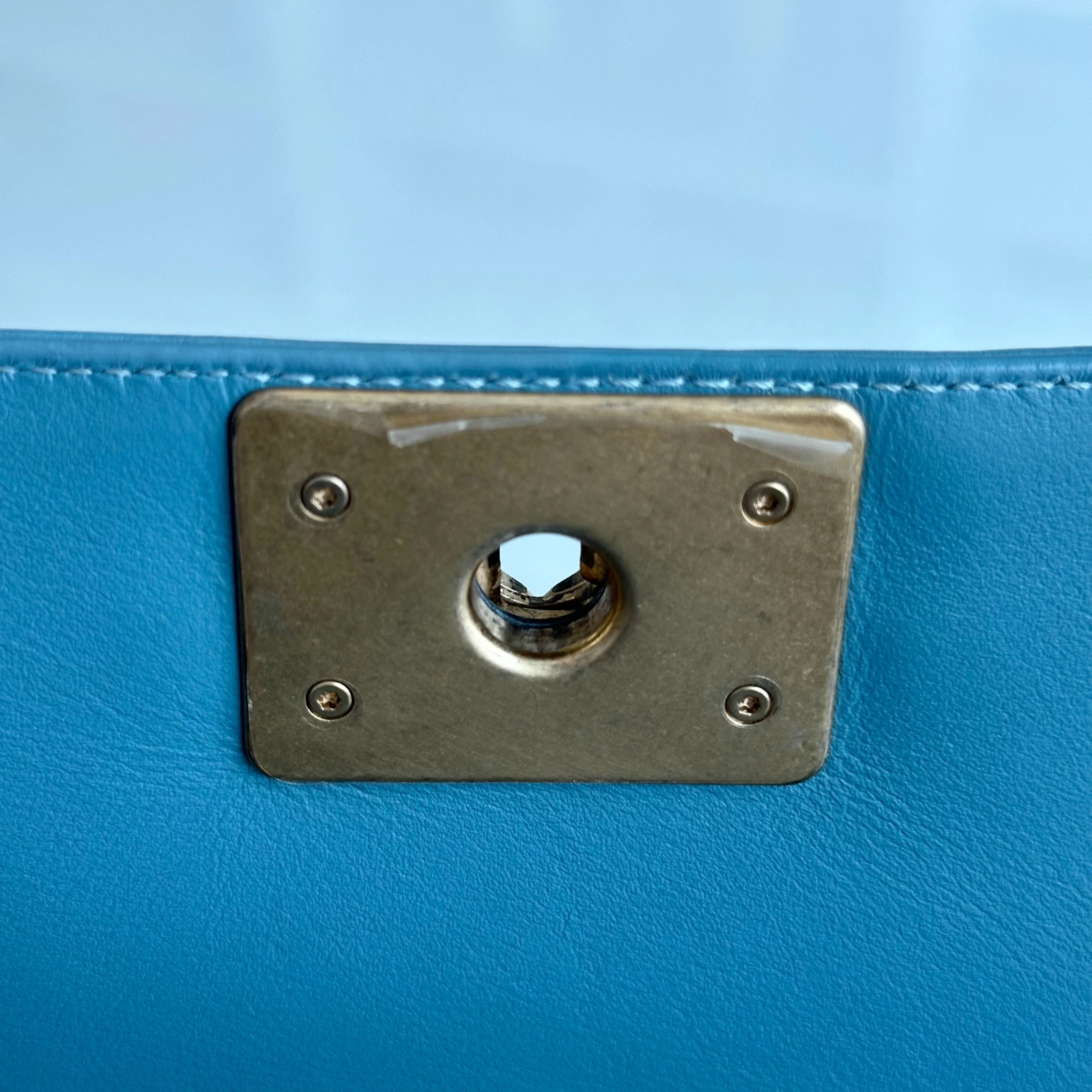 *Calfskin* Chanel Boy Old Medium 25CM Calfskin Chevron Leboy Baby Blue GHW No 25 - Best Luxury Designers