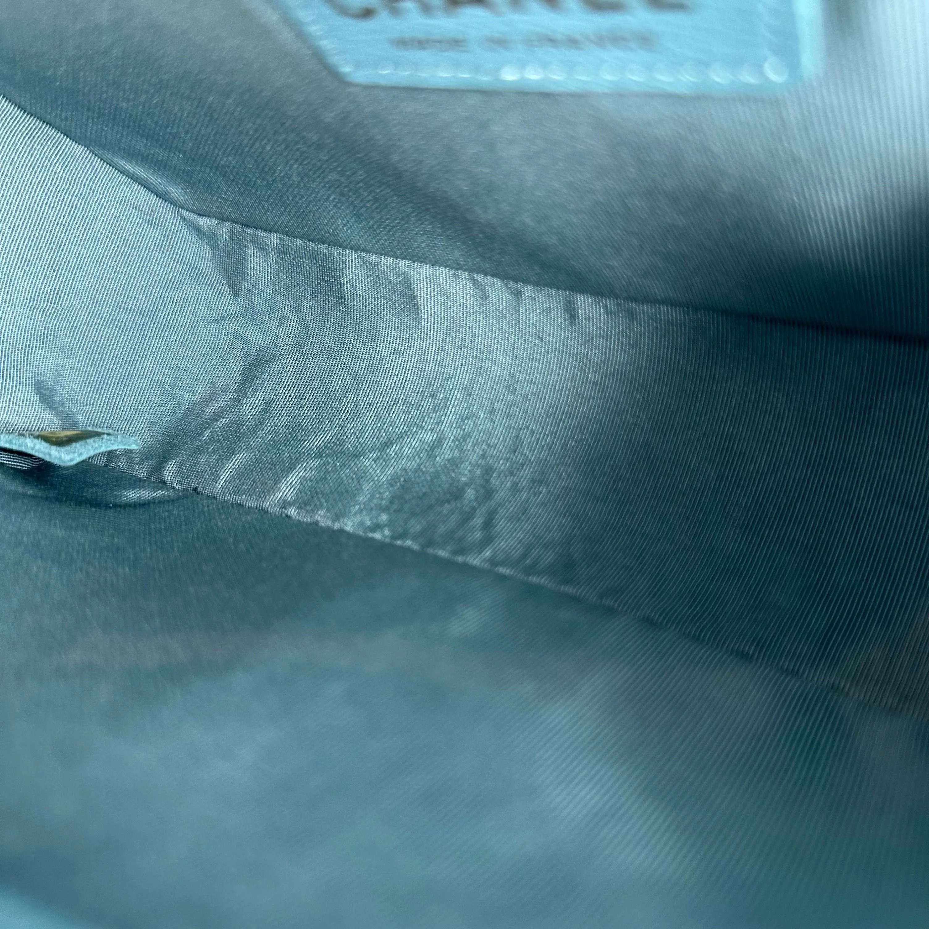 *Calfskin* Chanel Boy Old Medium 25CM Calfskin Chevron Leboy Baby Blue GHW No 25 - Best Luxury Designers