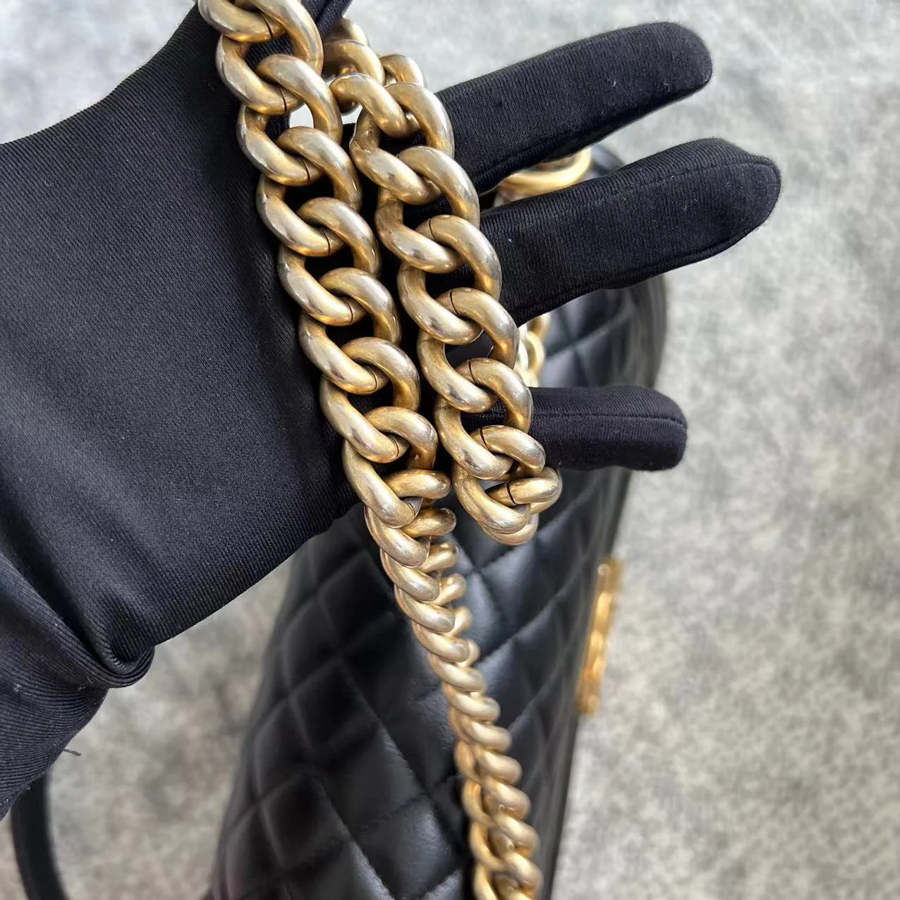 *Calfskin* Chanel Boy Old Medium 25CM Quilted Calfskin Black Leboy Golden Hardware Series 20 - Best Luxury Designers